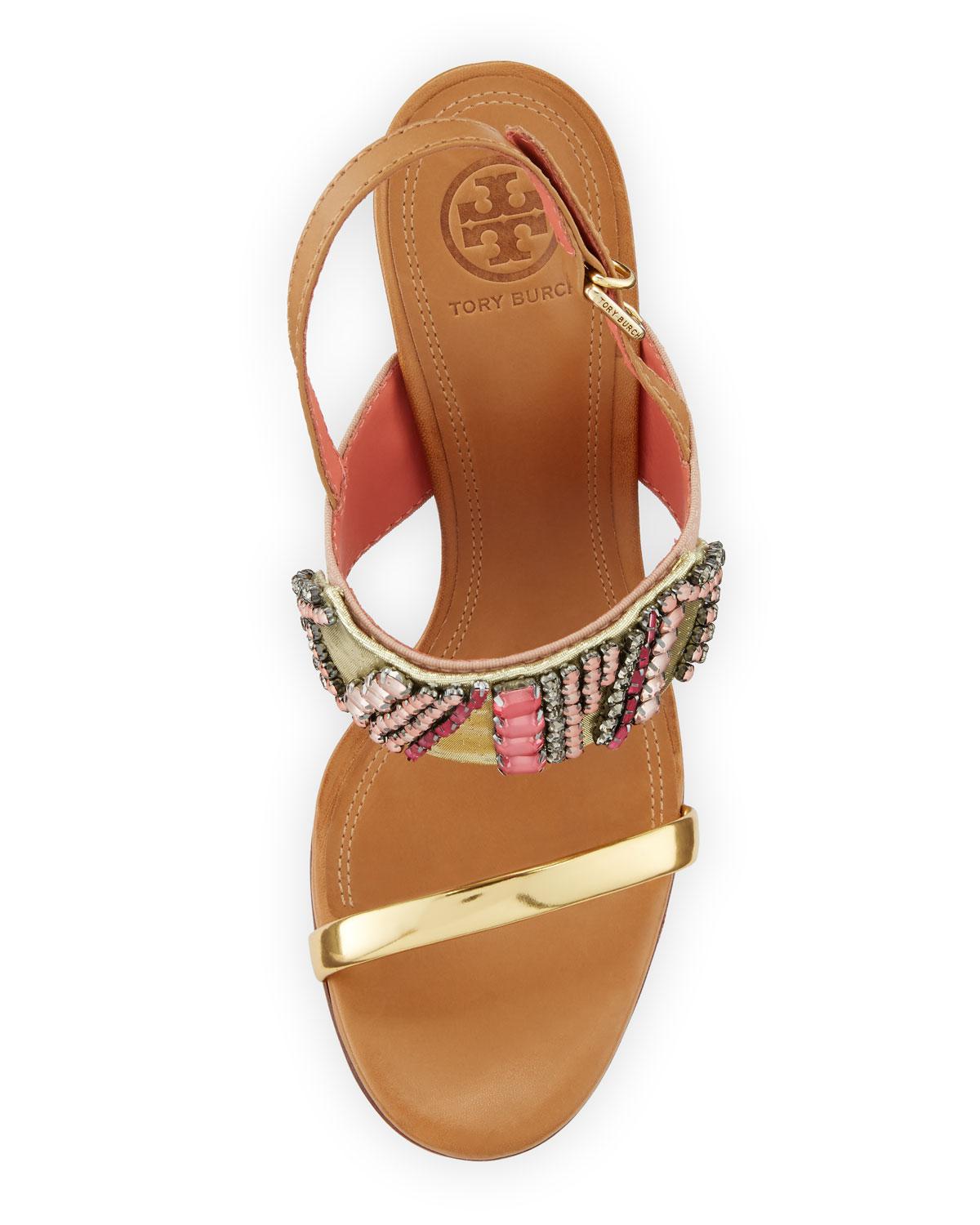 Tory Burch Leather Tanner Jeweled 100mm Sandal - Lyst