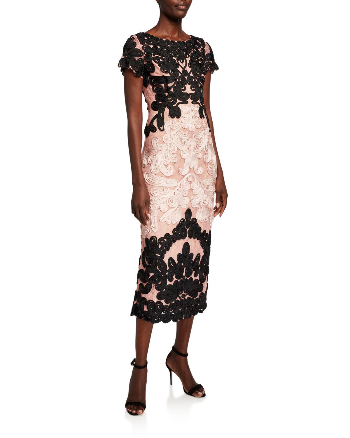 JS Collections Lace Boatneck Shortsleeve Twotone Embroidered