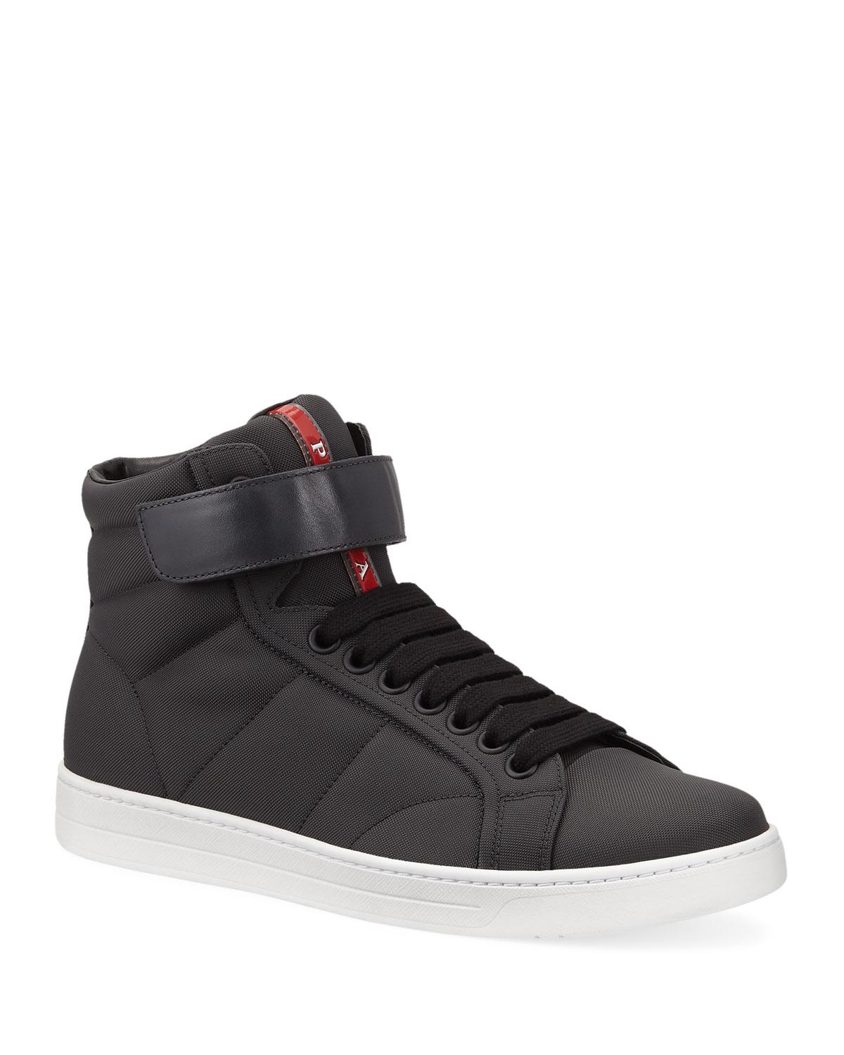 Prada Synthetic High-top Nylon Canvas Sneakers in Gray for Men - Lyst
