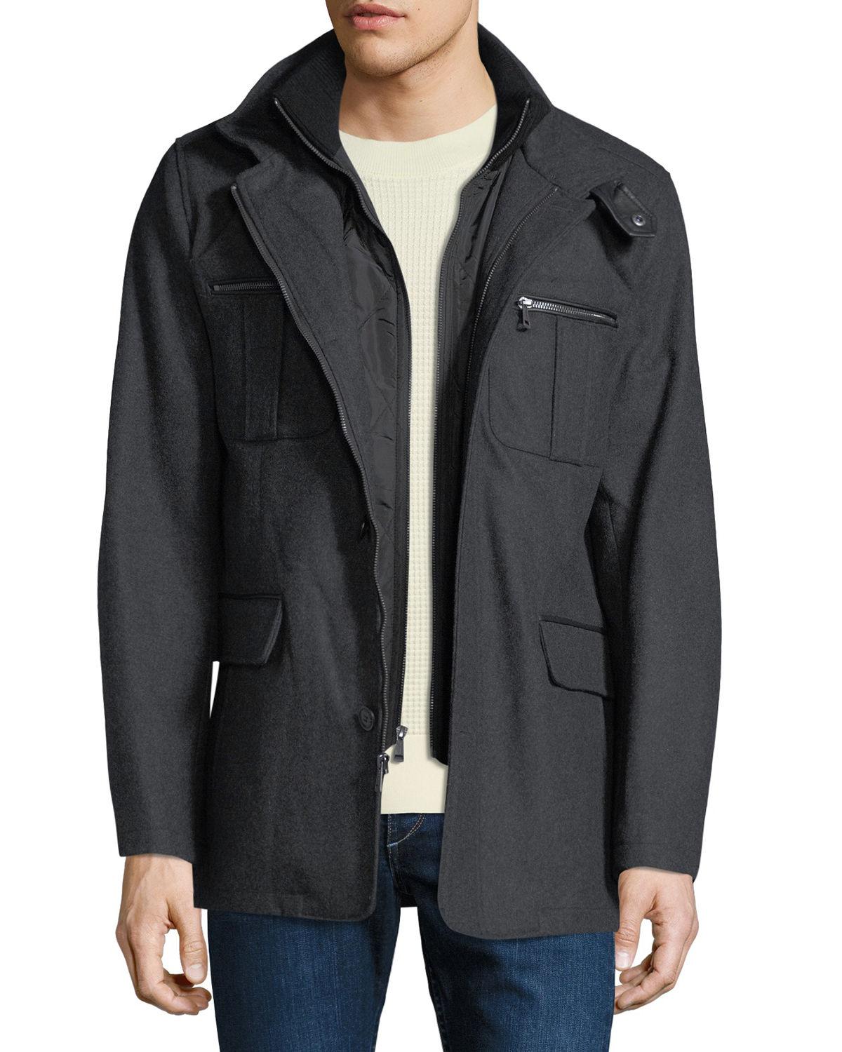 Mens Wool Car Coat With Bib Chartou Men's Classic MidLength Quilted