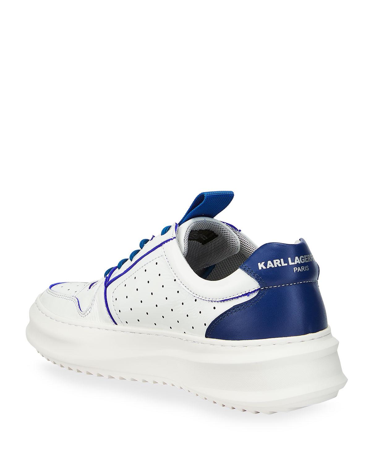Karl Lagerfeld Leather Patent Perforated Sneakers in Blue for Men Lyst