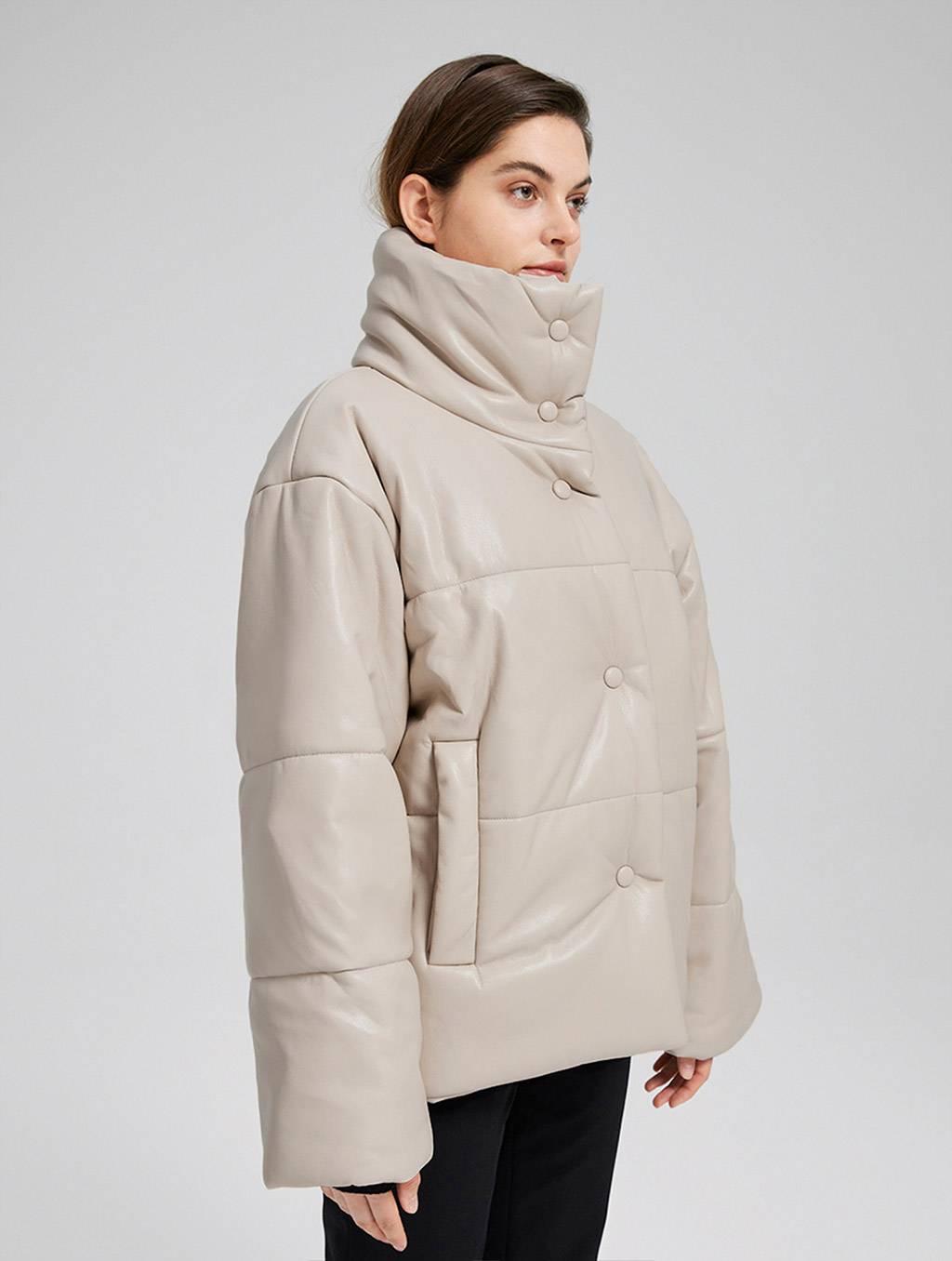 leather puffer jacket cream