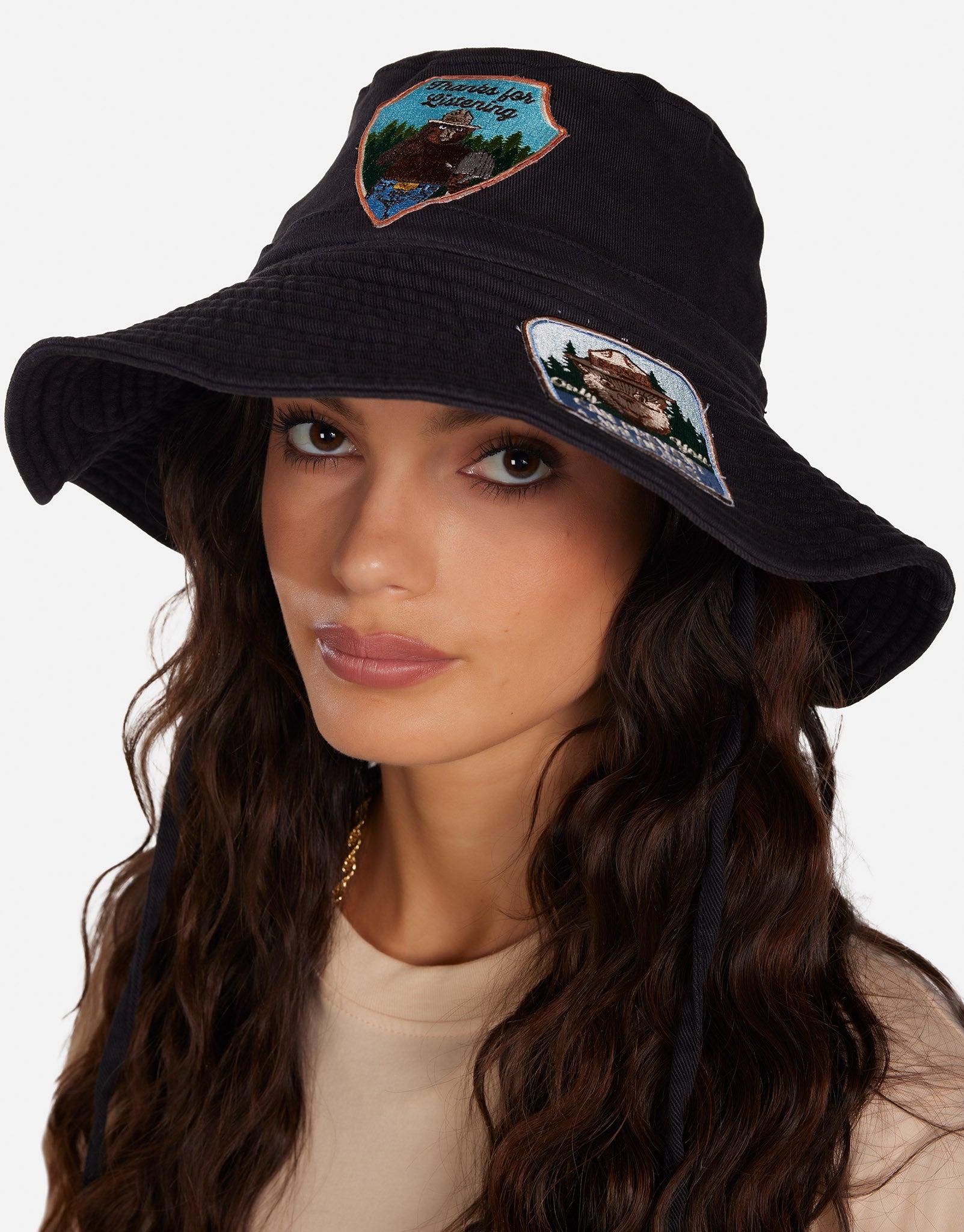Lauren Moshi hat Red Open Lip Patch Canvas Hat in Black | Bay by Lauren Moshi main image 2