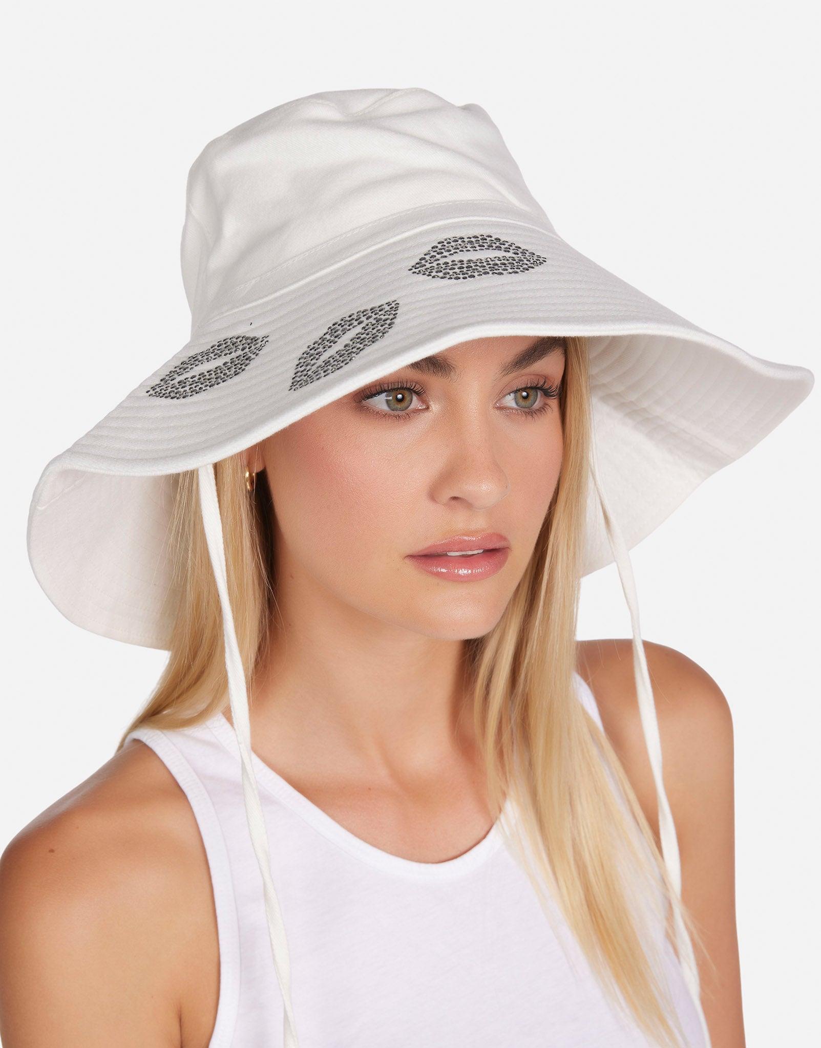 Lauren Moshi hat Red Open Lip Patch Canvas Hat in Black | Bay by Lauren Moshi main image 3