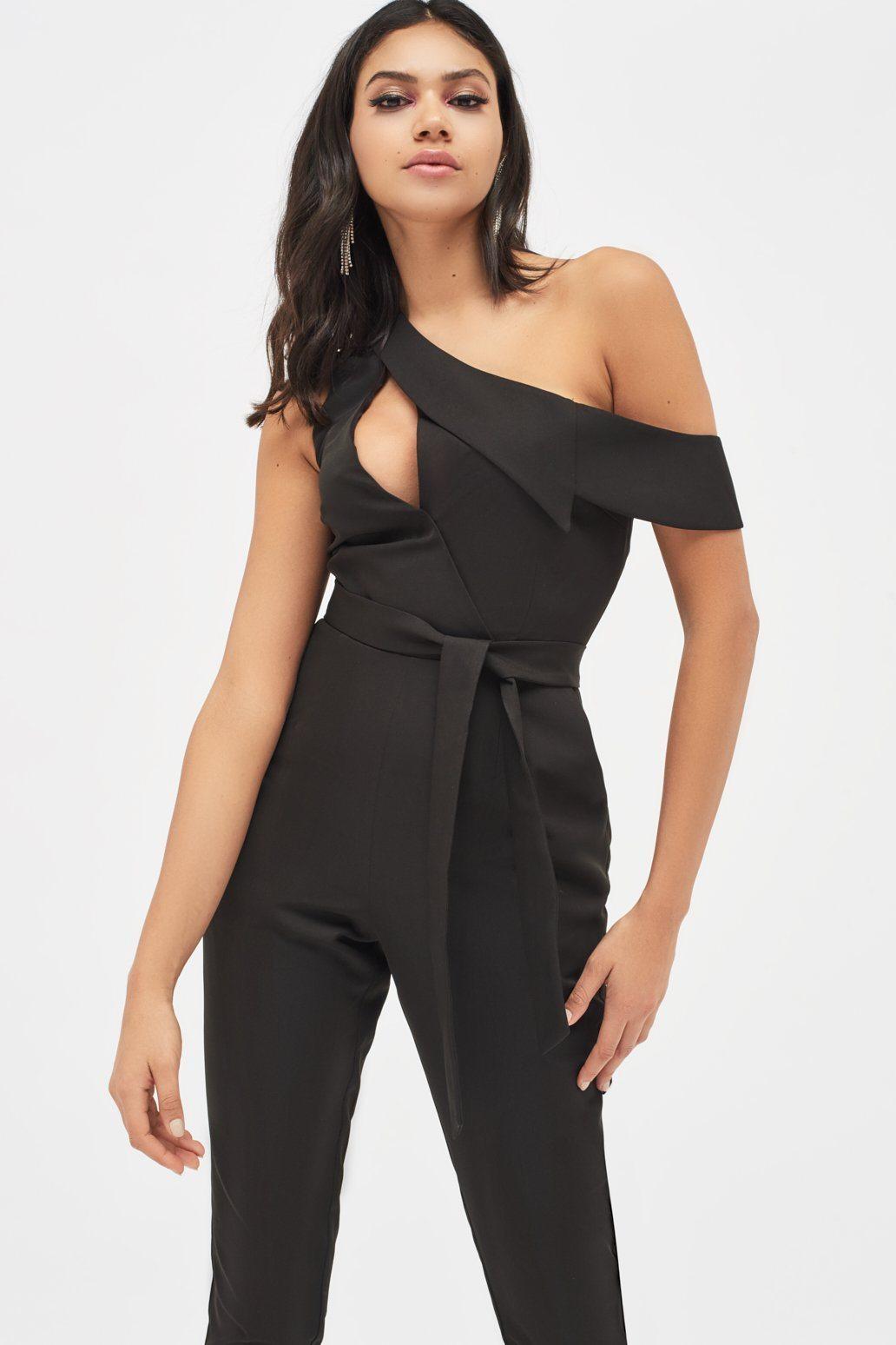 Lavish Alice Synthetic Cut Out One Shoulder Lapel Tailored Jumpsuit in ...