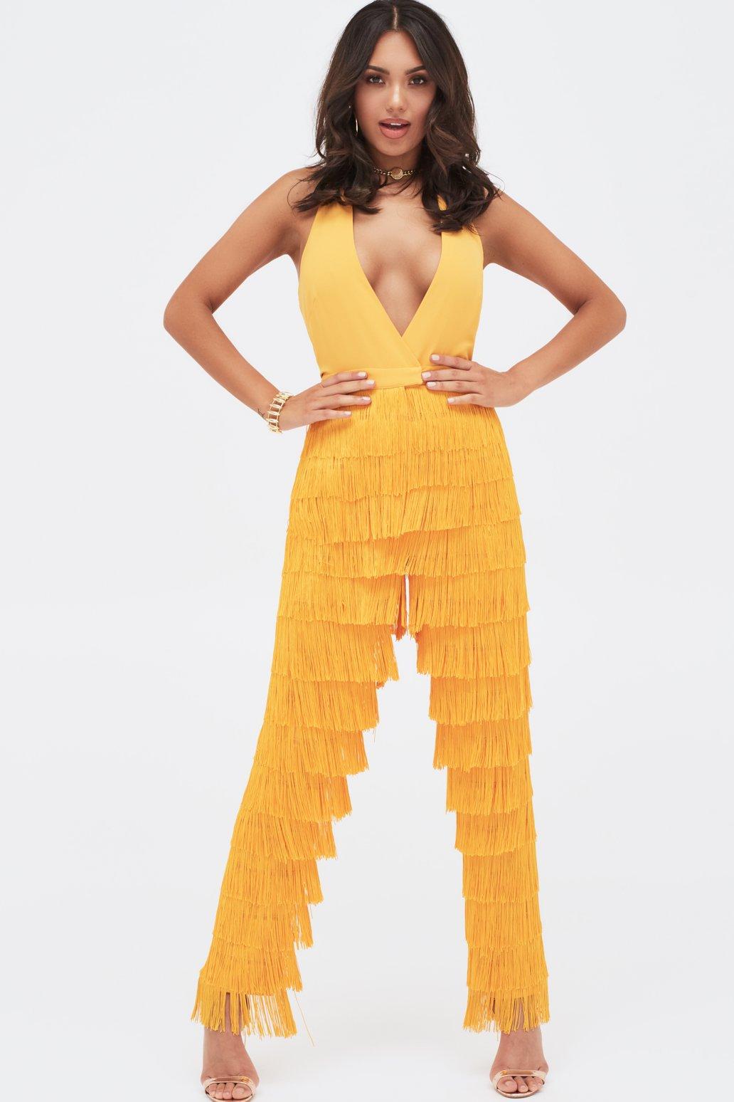 lavish alice fringe jumpsuit