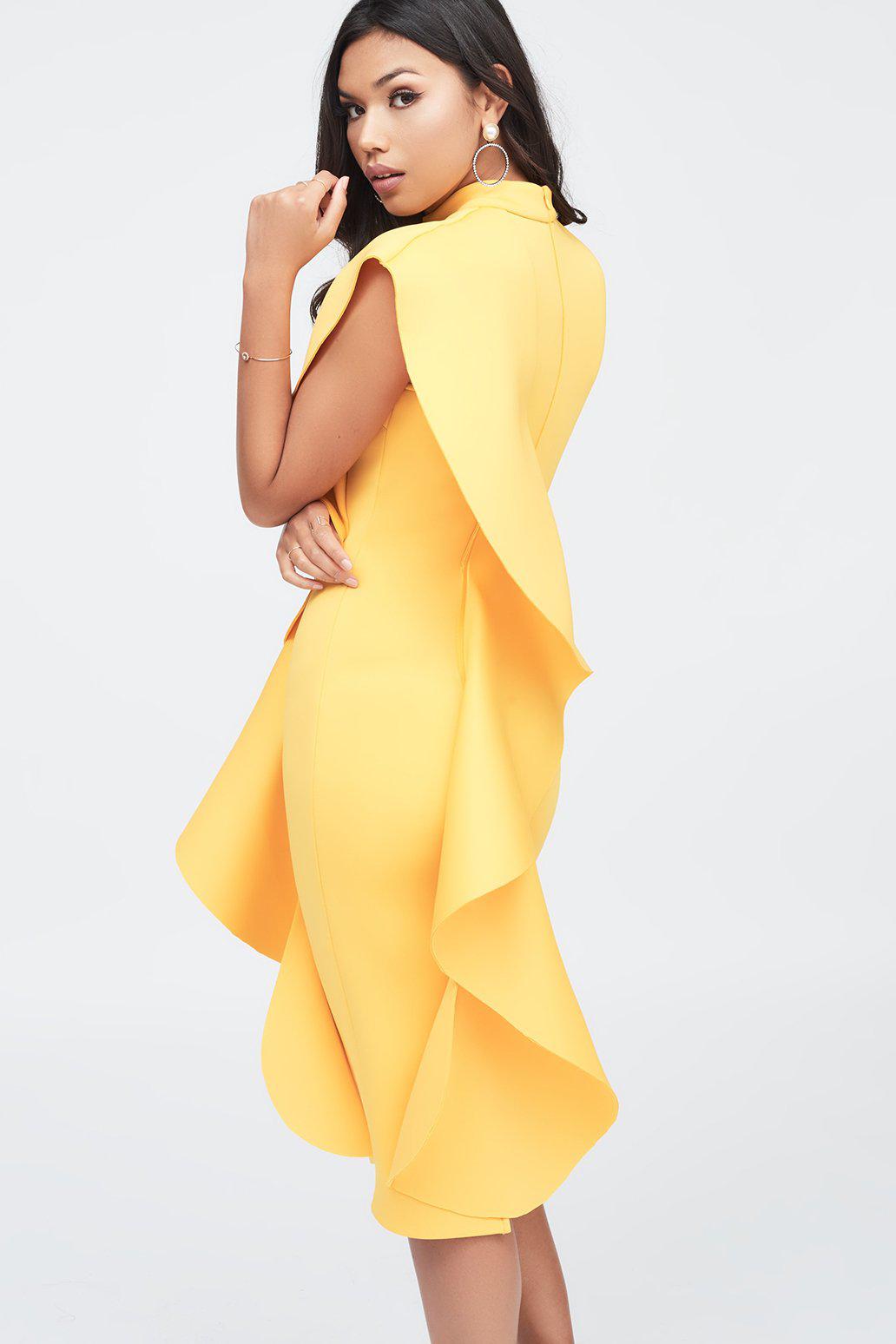 scuba frill midi dress
