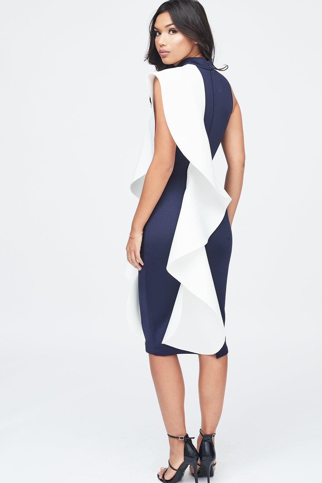 lavish alice scuba frilled midi dress