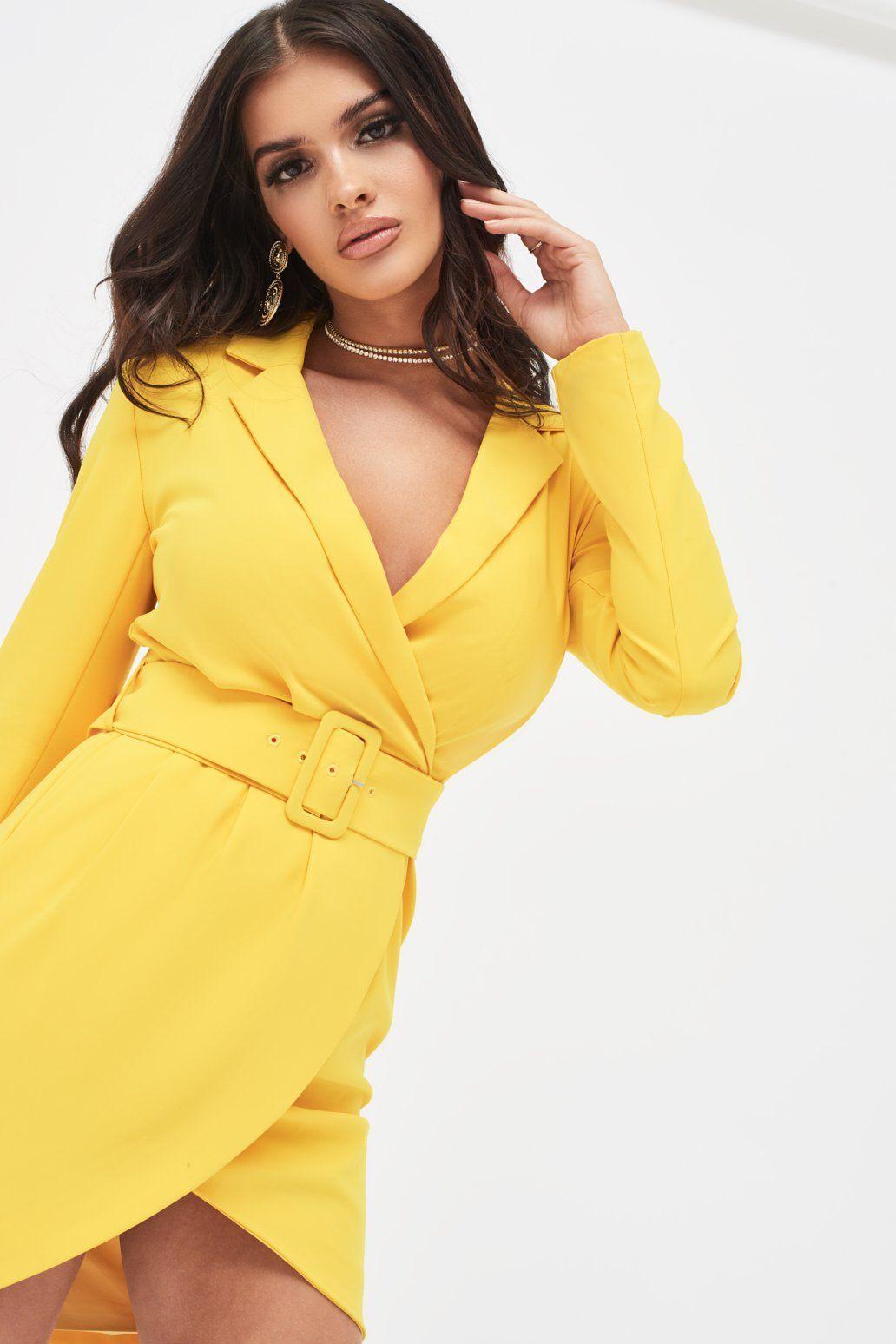 Lavish Alice Synthetic Tailored Wrap Mini Dress in Yellow - Save 2% - Lyst