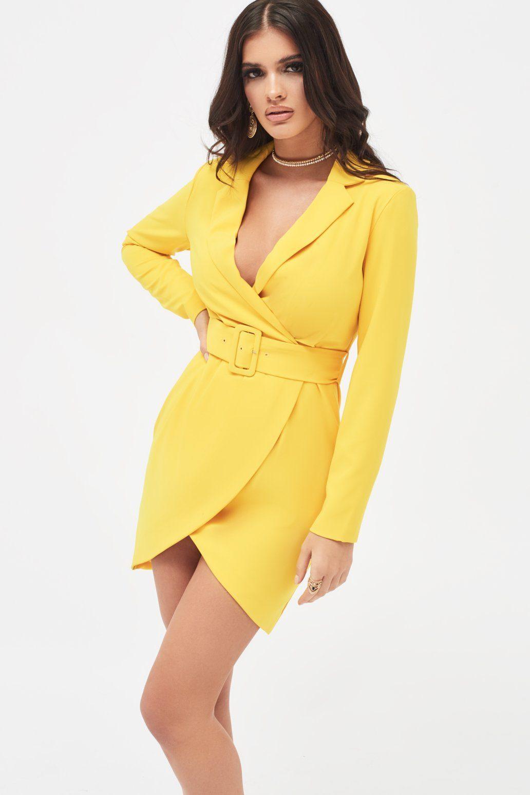 Lavish Alice Synthetic Tailored Wrap Mini Dress in Yellow - Save 2% - Lyst