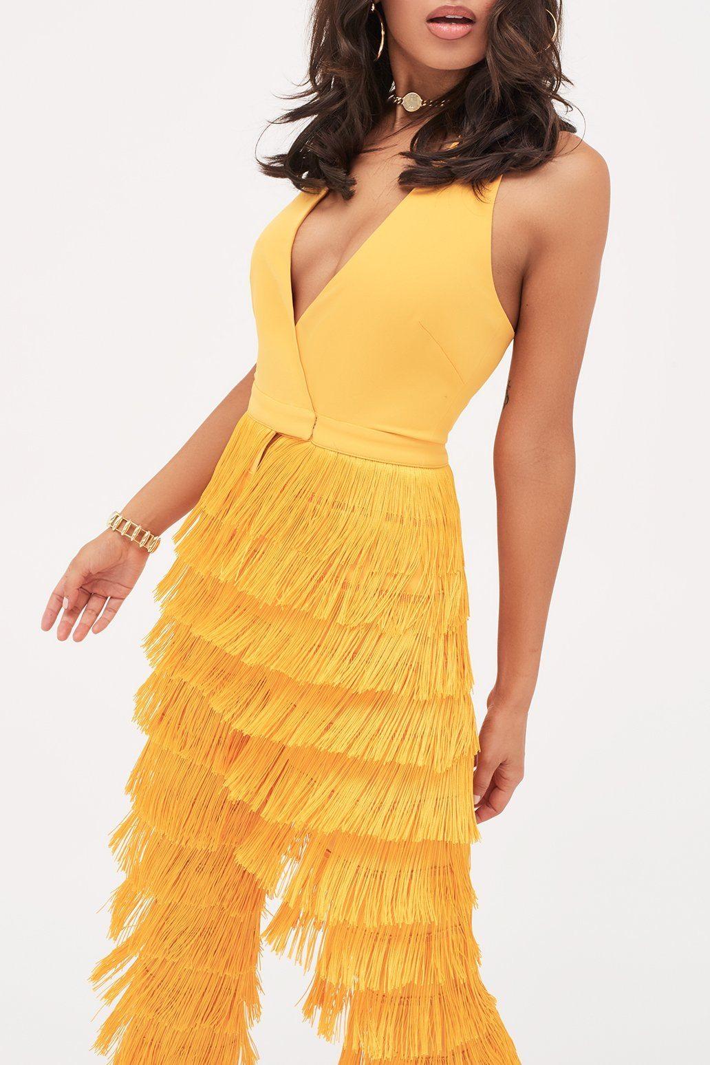 yellow halter neck jumpsuit