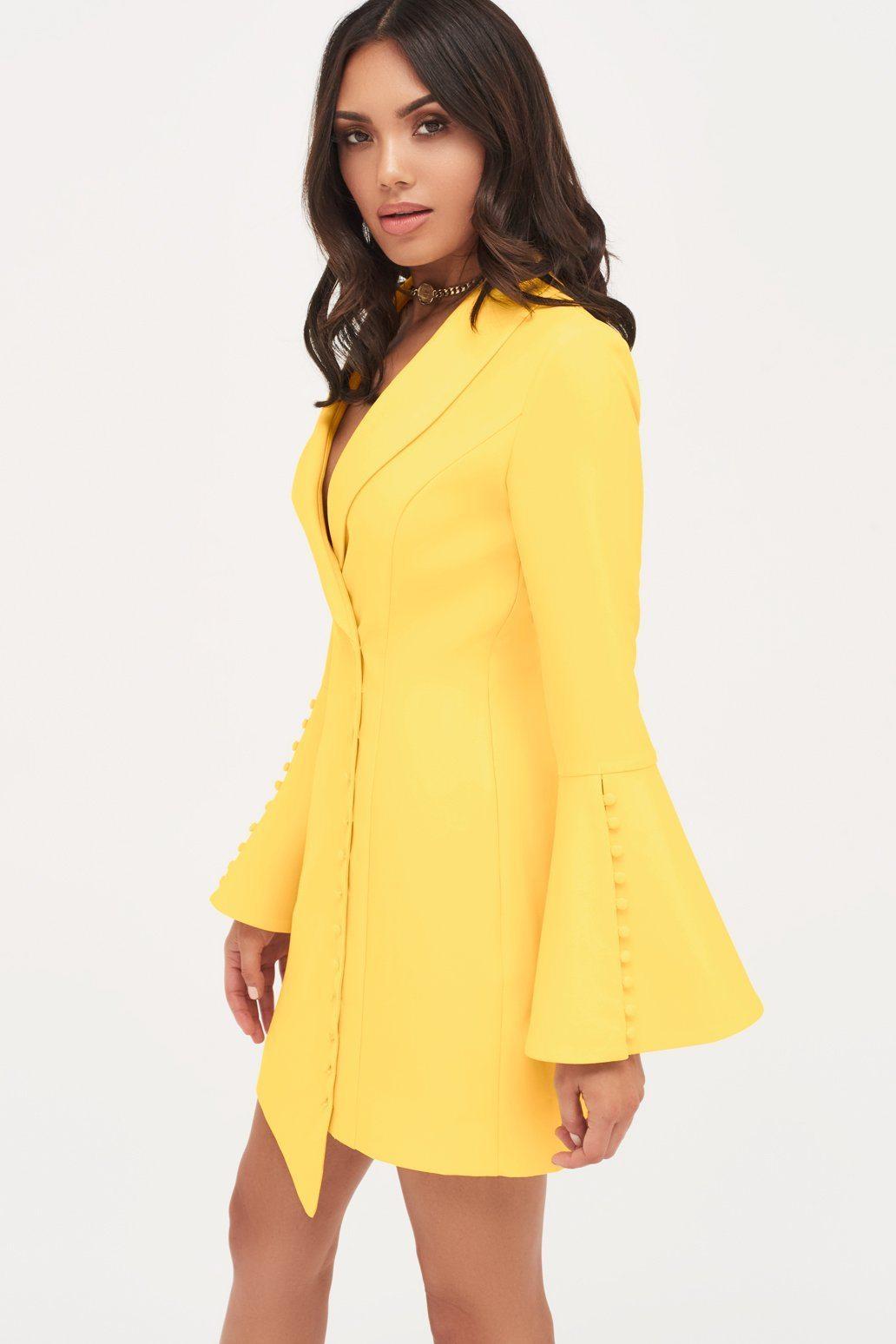 Lavish Alice Button Detail Blazer Mini Dress In Yellow in