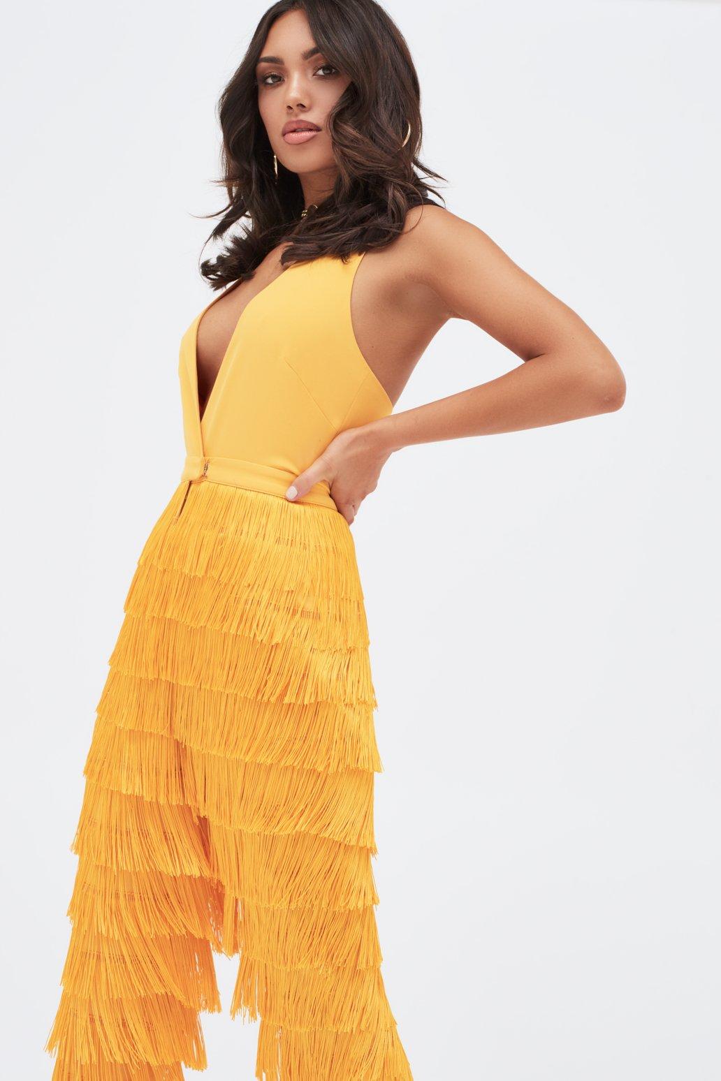lavish alice fringe jumpsuit