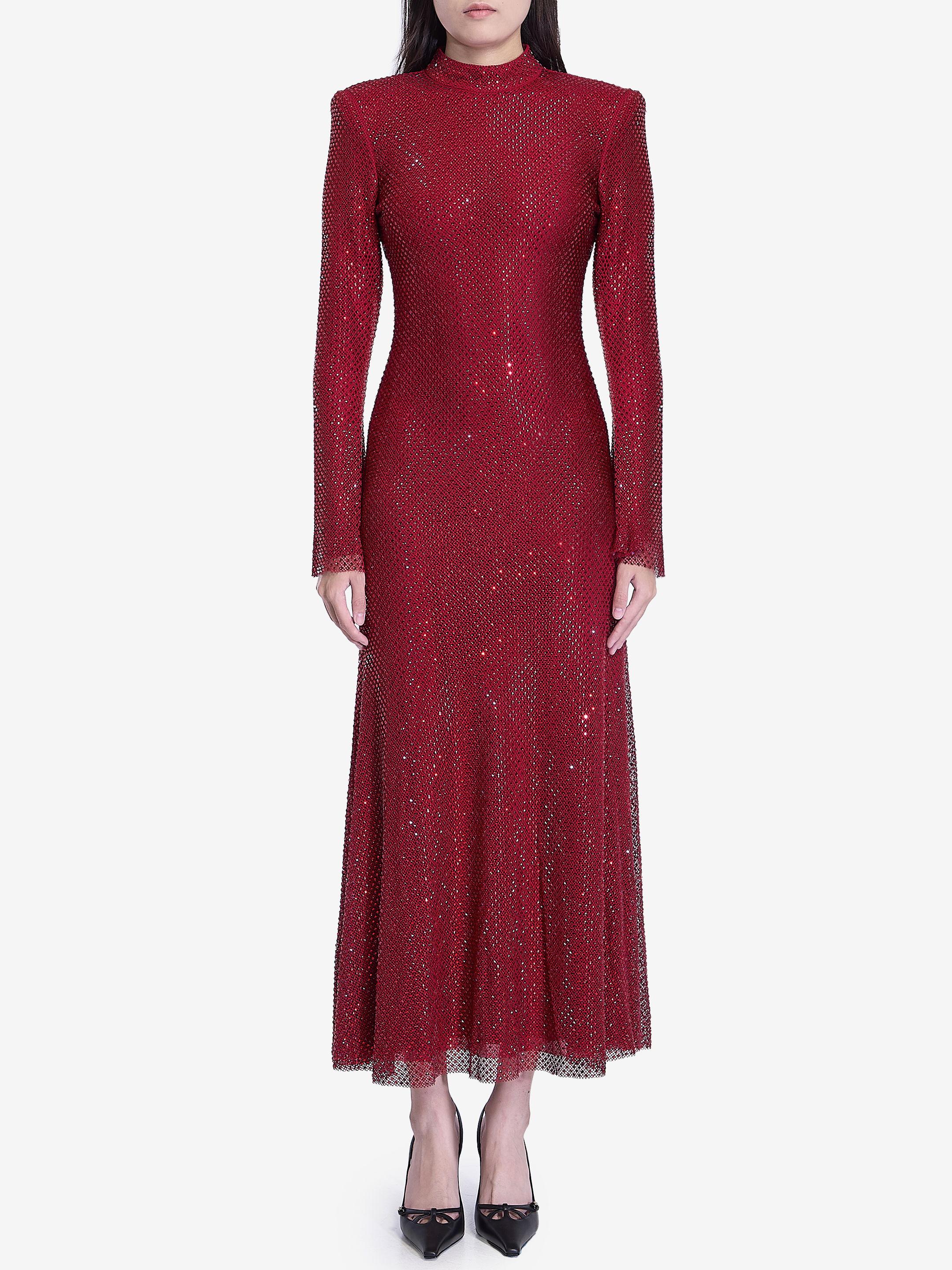 Self-Portrait Rhinestone Fishnet Long Dress in Red | Lyst Australia