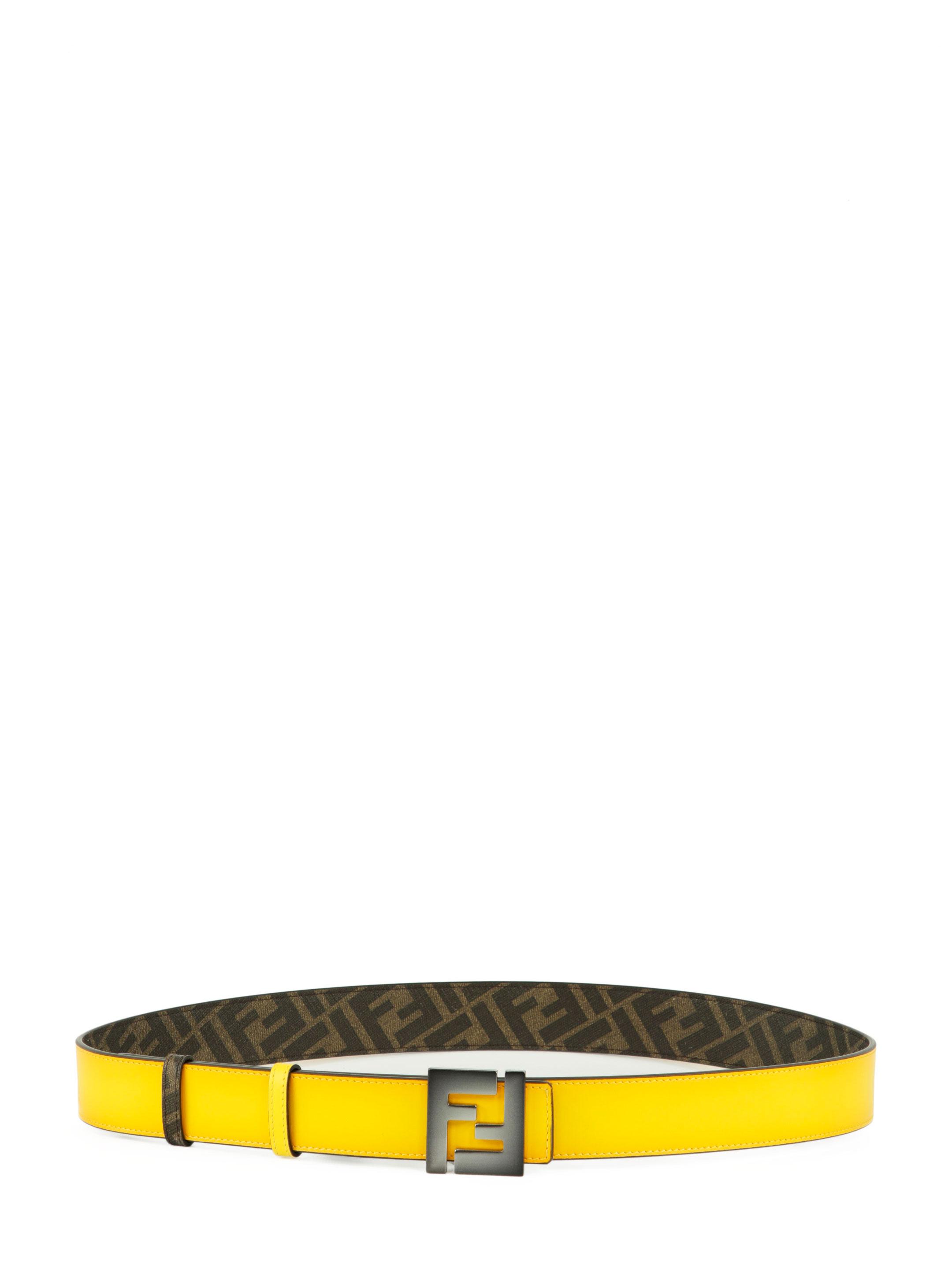 Fendi Yellow Brown Reversible Grained Leather Belt 95 7C0460