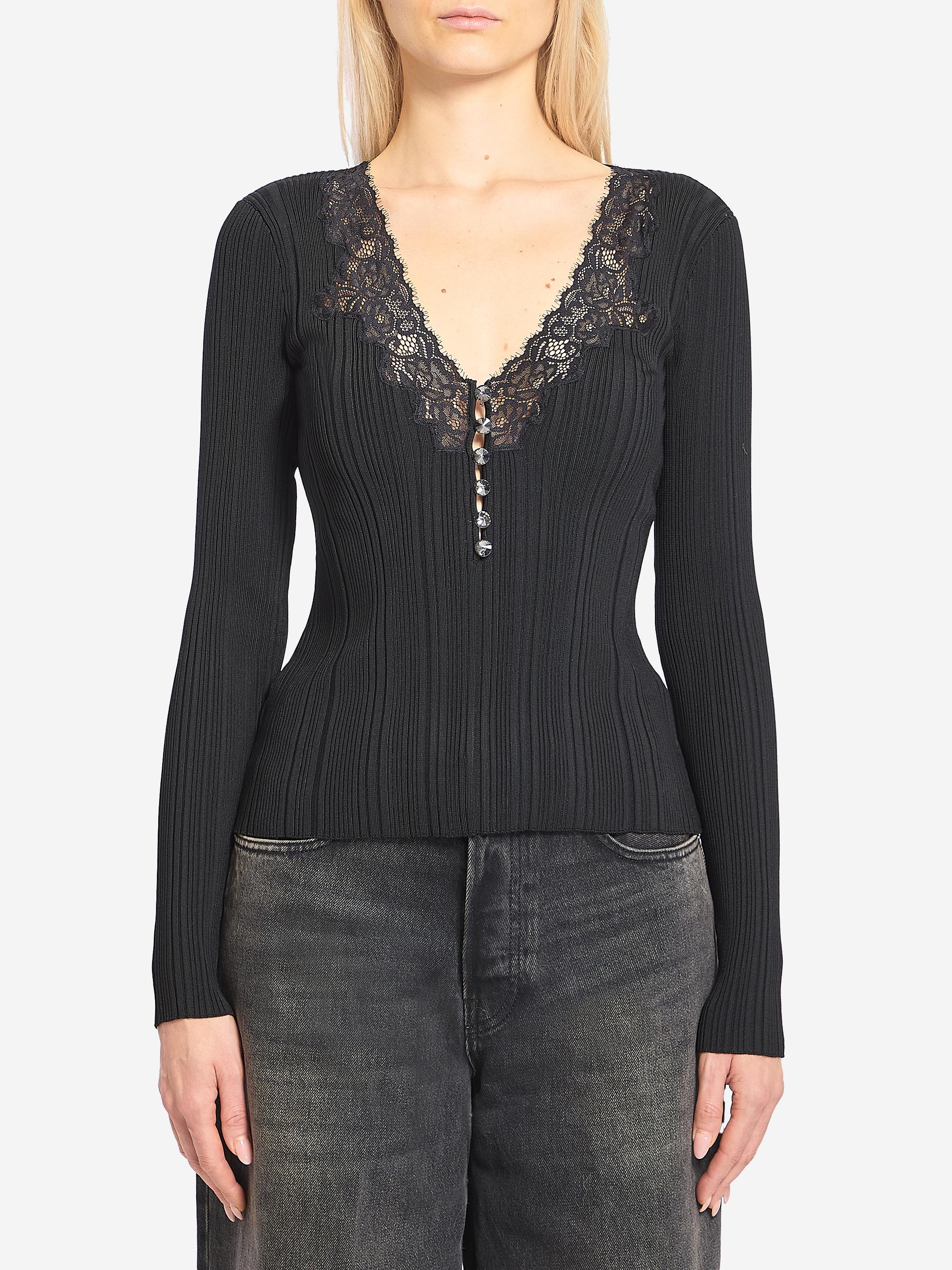 Tシャツ・カットソー SELF PORTRAIT Viscose top with lace inserts WHITE White Lace Contrast Collar Top – self-portrait