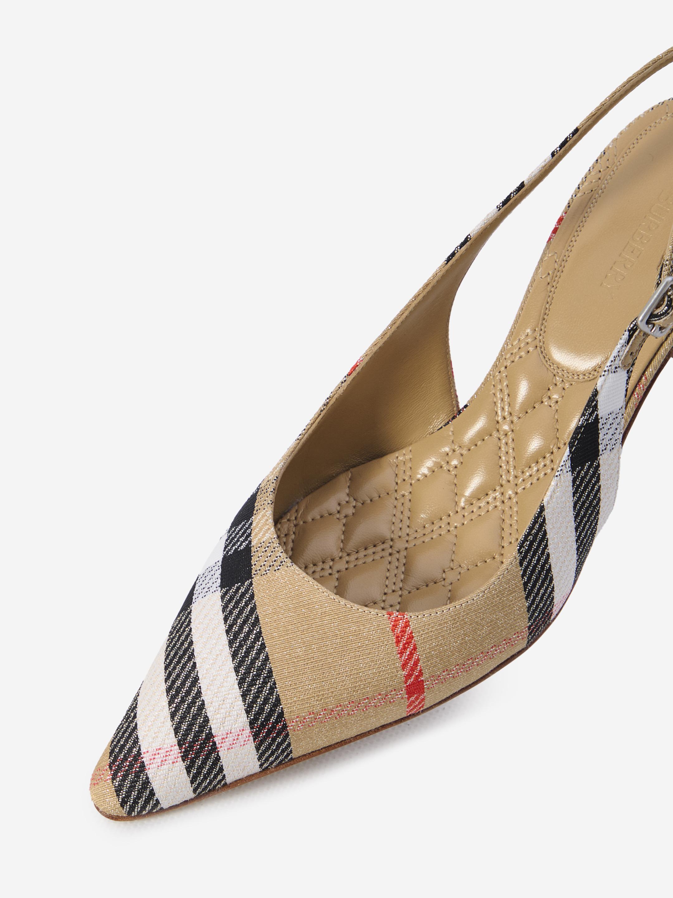 Burberry Birdie Check Slingback Pumps in Natural | Lyst