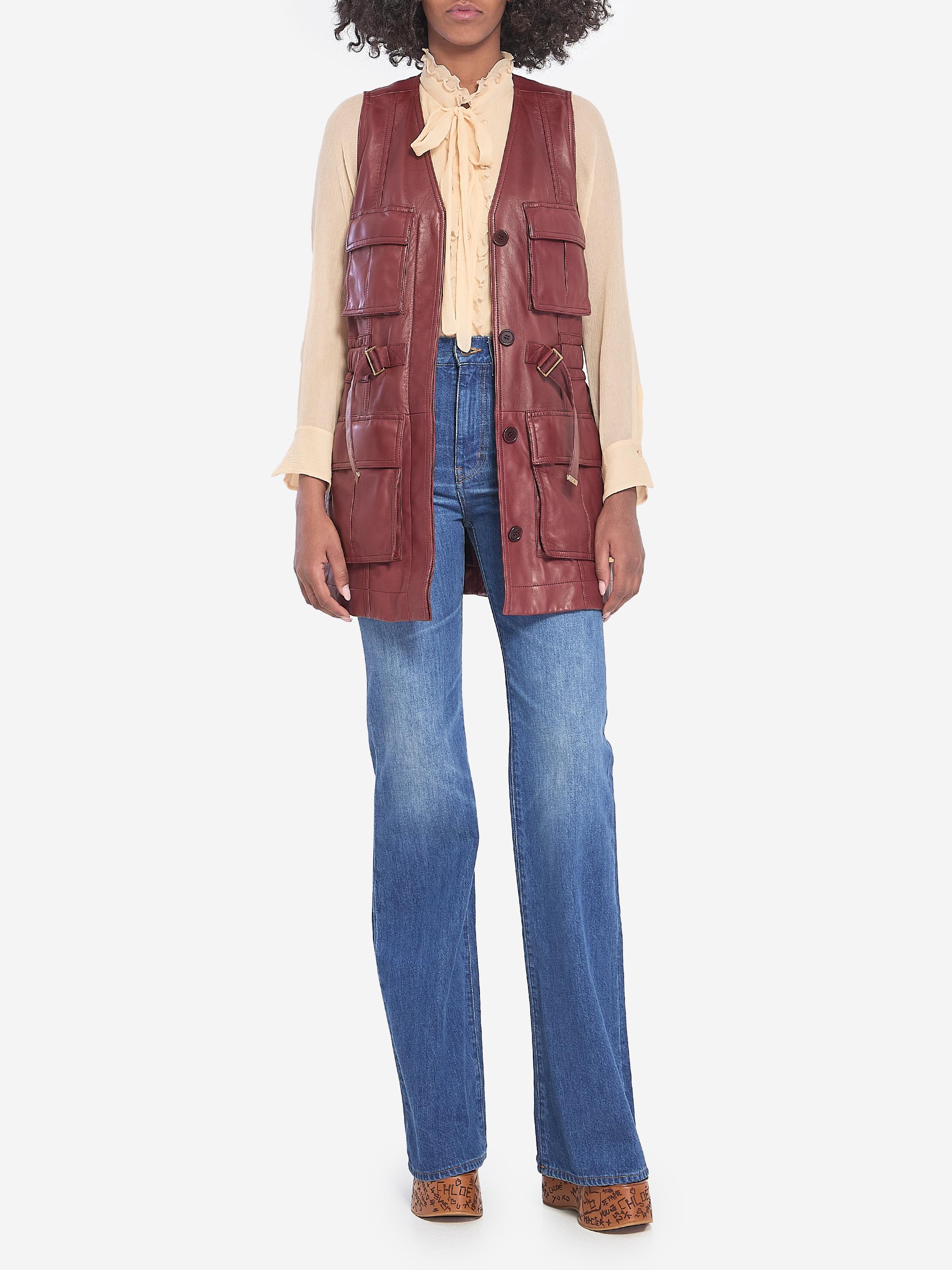 【CHLOE】BURGUNDY LEATHER UTILITY VEST●CH25UCG0121127N Chloé Burgundy Leather Utility Vest – LOZURI®