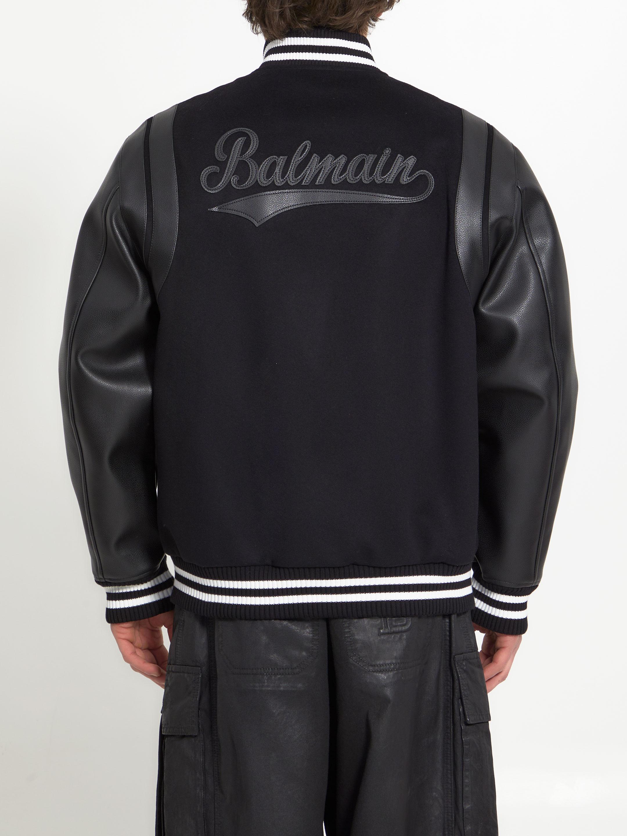 Balmain Wool And Leather Teddy Bomber Jacket in Black for Men | Lyst