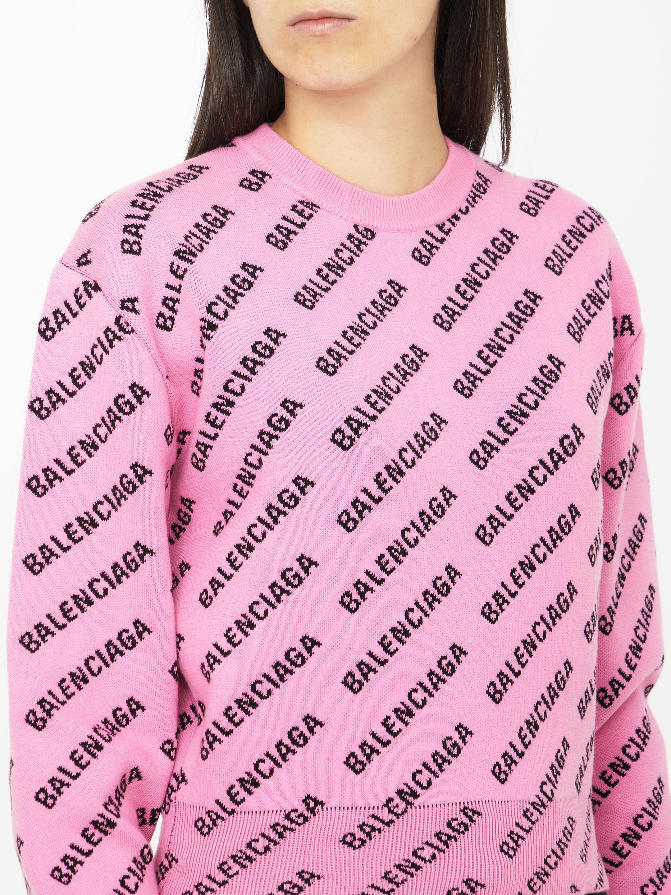 Balenciaga Mini Allover Logo Sweater in Pink | Lyst