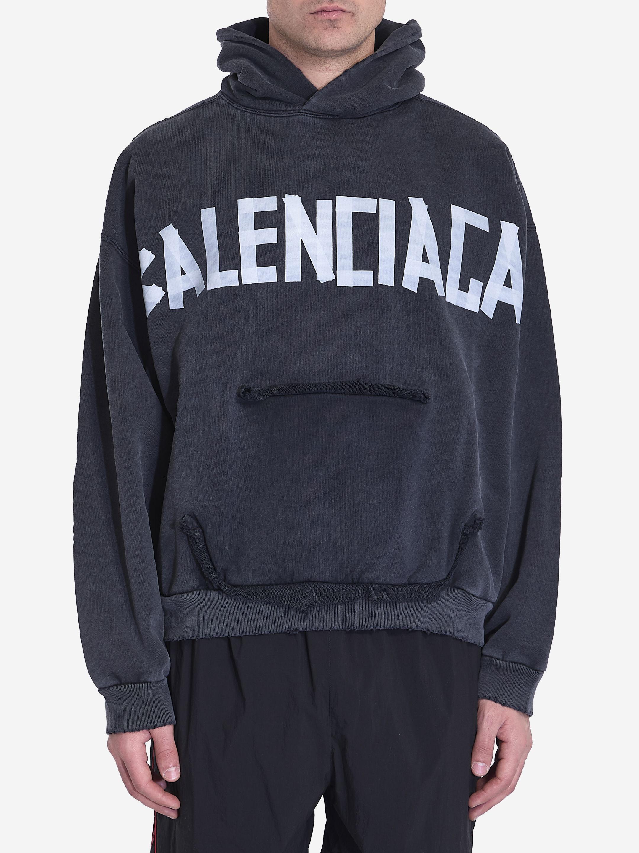 Balenciaga Ripped Pocket Tape Type Hoodie in Blue for Men 