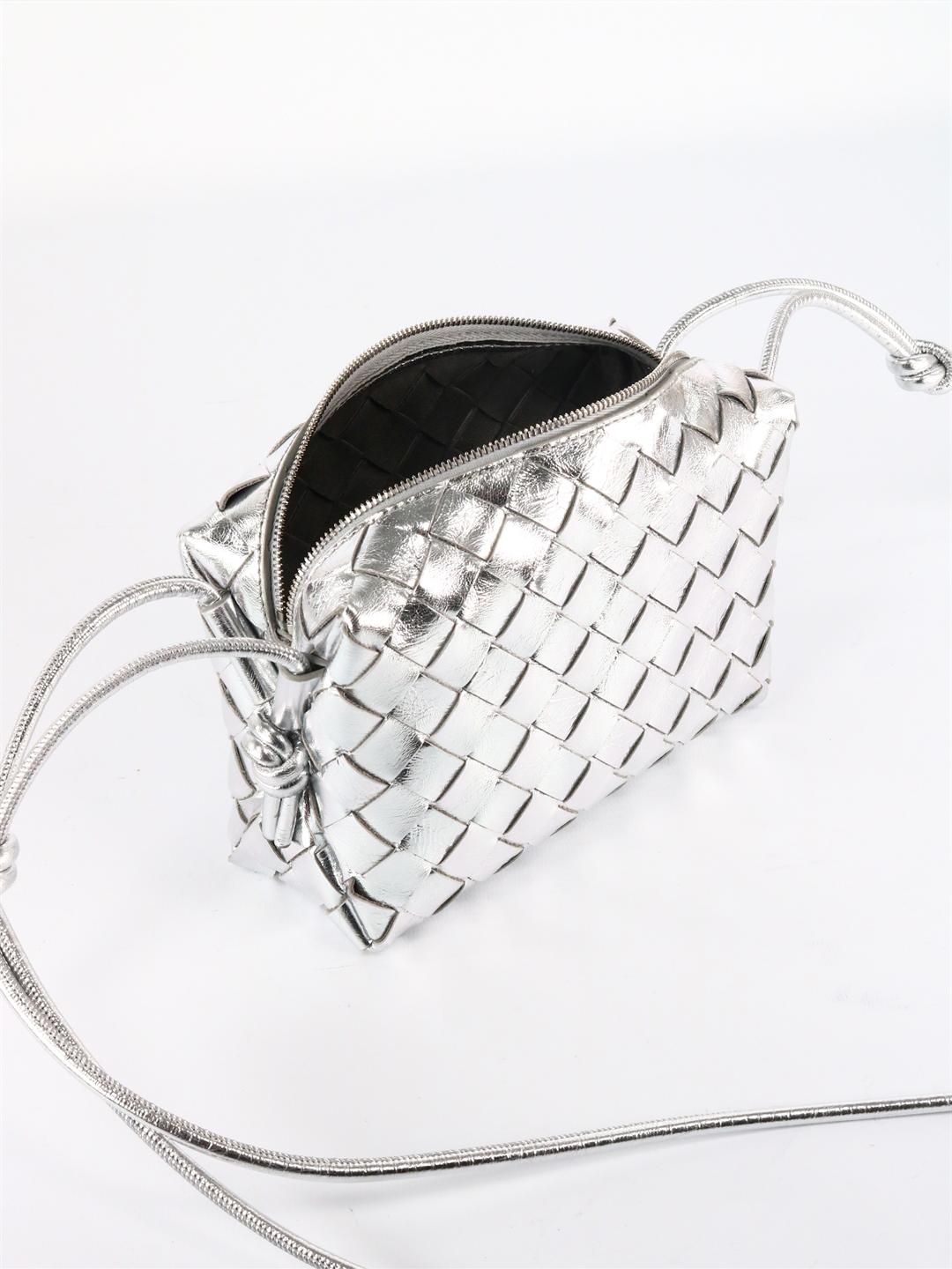 Bottega Veneta | Women Mini Loop Laminated Leather Shoulder Bag Silver Unique