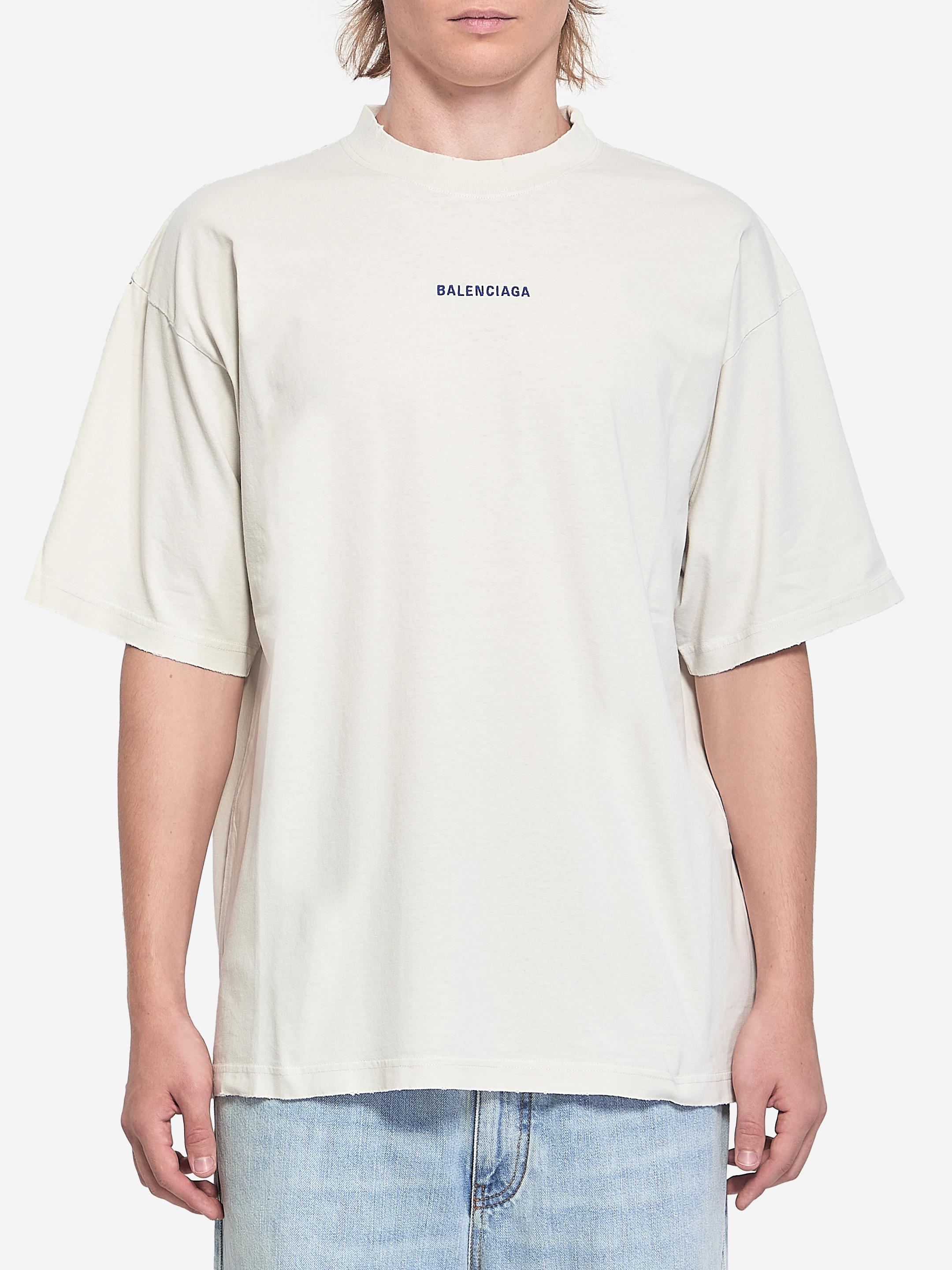 【送料&関税込】Balenciaga White Cotton T-shirt Logo cotton T-shirt in white - Balenciaga | Mytheresa