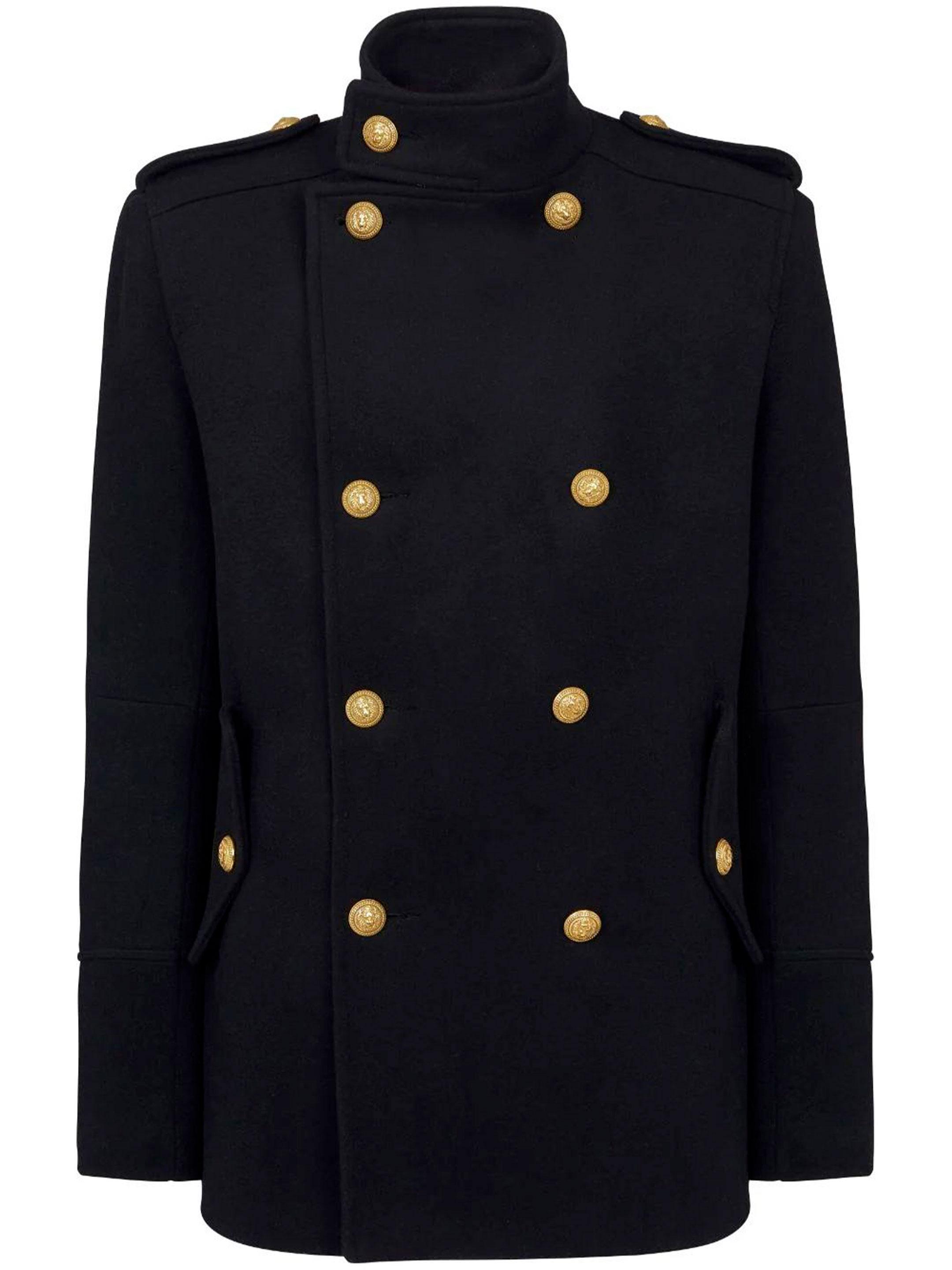 Balmain Short Military-style Coat in Blue for Men | Lyst