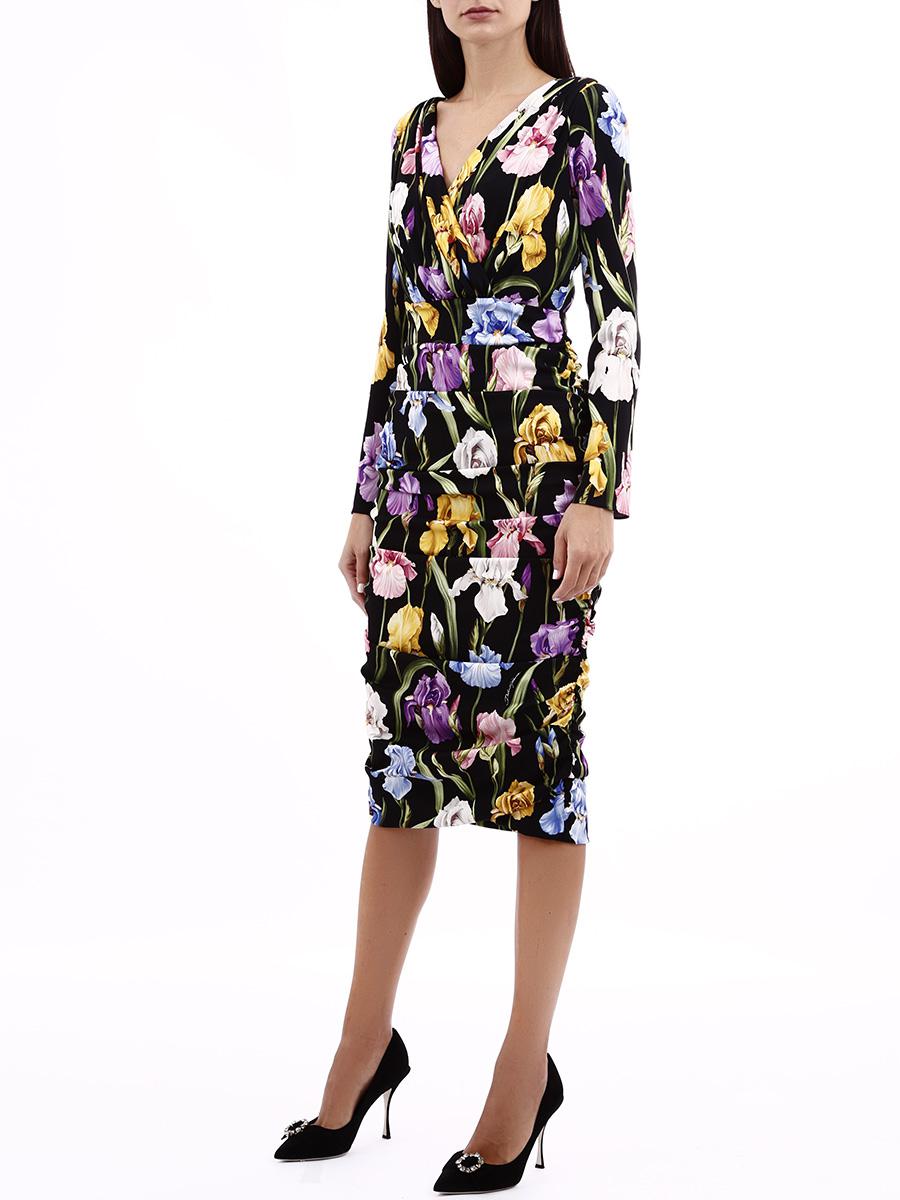 Dolce & Gabbana Dress In Silk With Iris Print in Black - Lyst