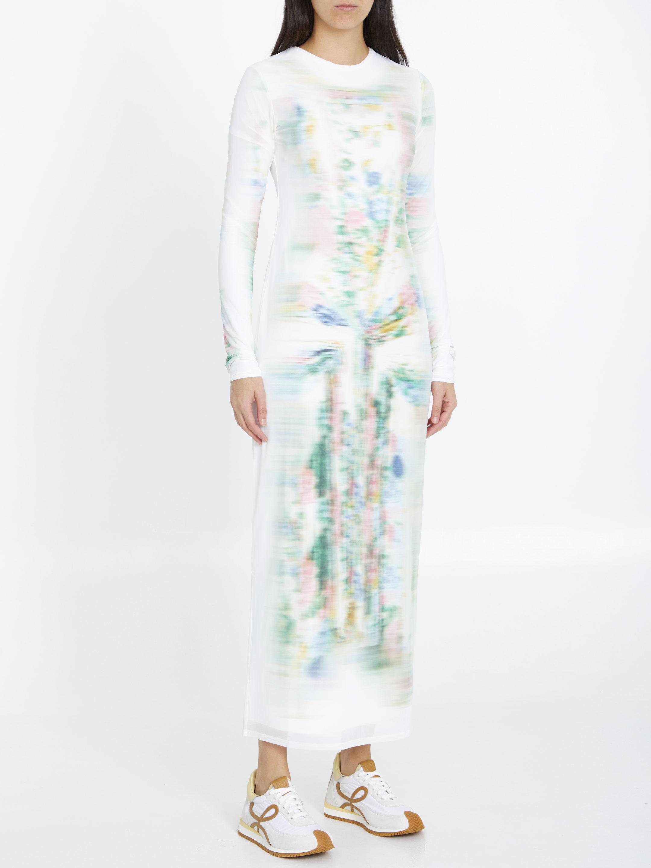 視線を集めて◇チューブ Dress◇LOEWE Loewe Long Tube Dress In Blurred Print Mesh in White | Lyst