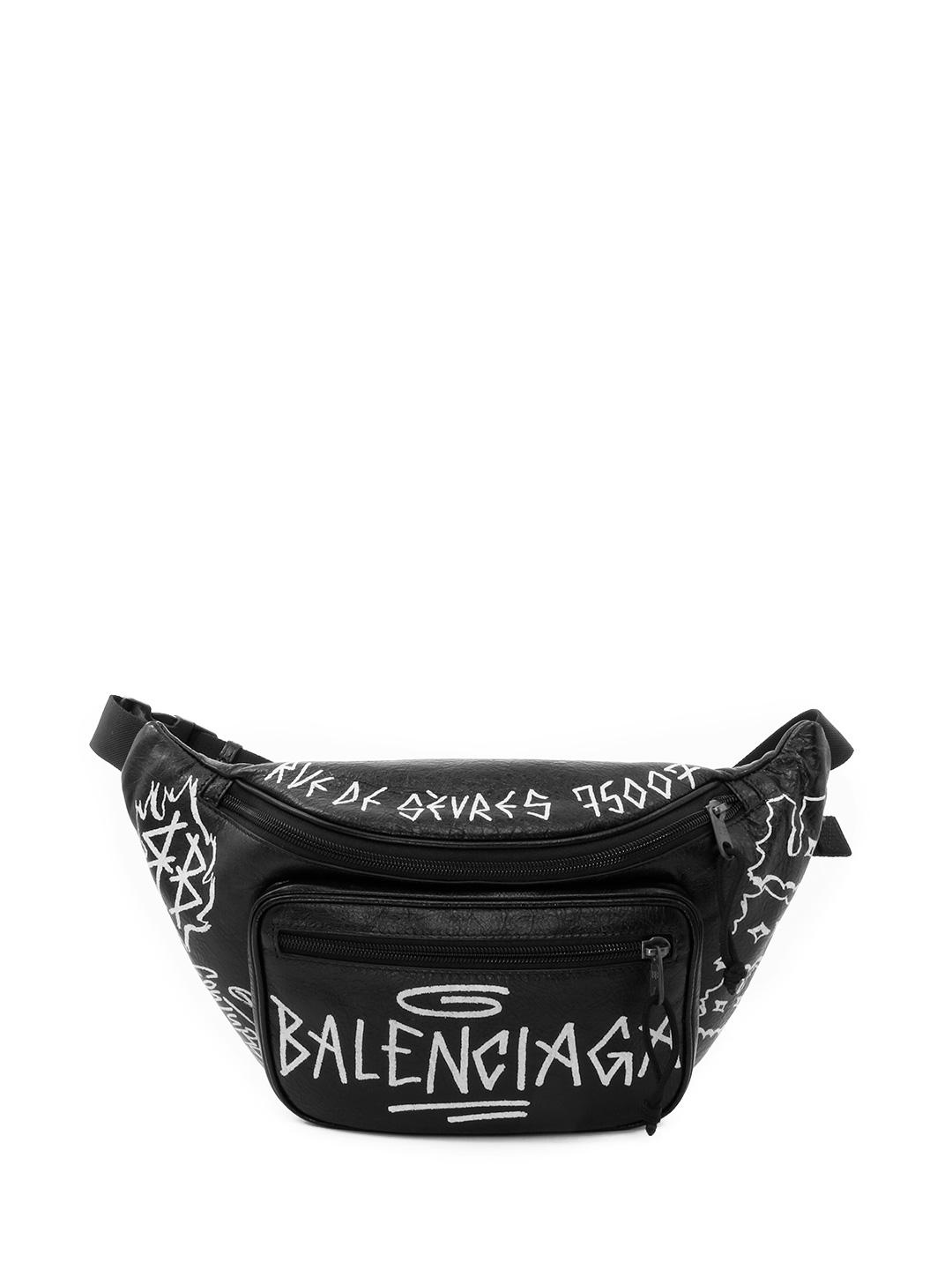 Balenciaga Graffiti-Print Leather Belt Bag