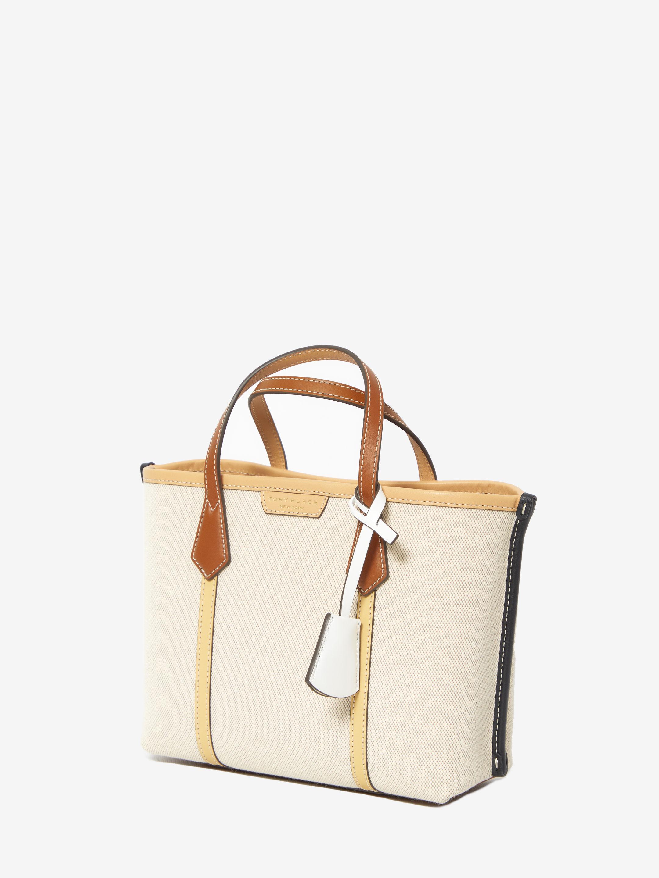 Tory Burch Leather Trim Coated Canvas Tote Bag - Neutrals Totes