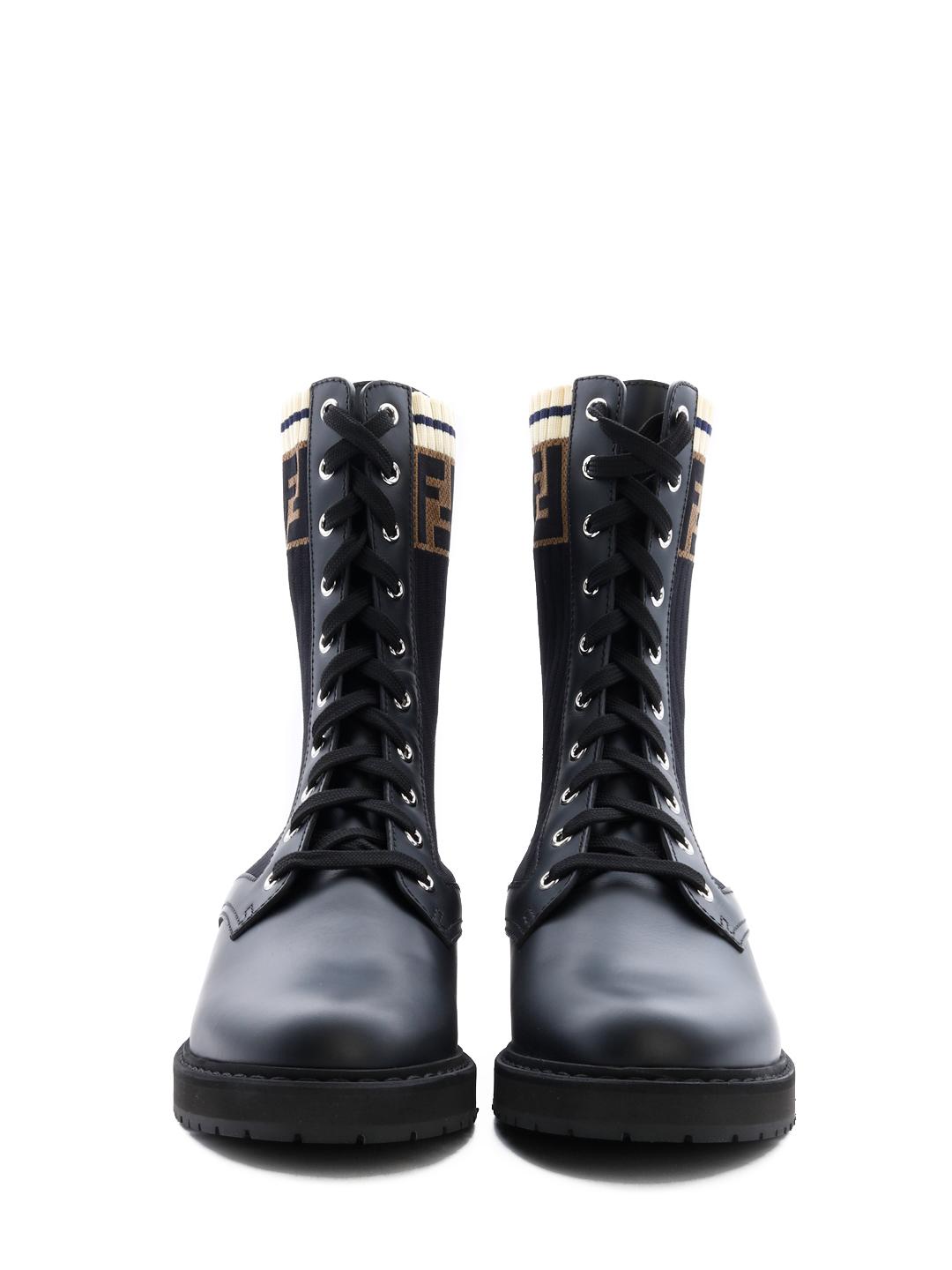 Fendi 50 Logo Leather Biker Boots in Black