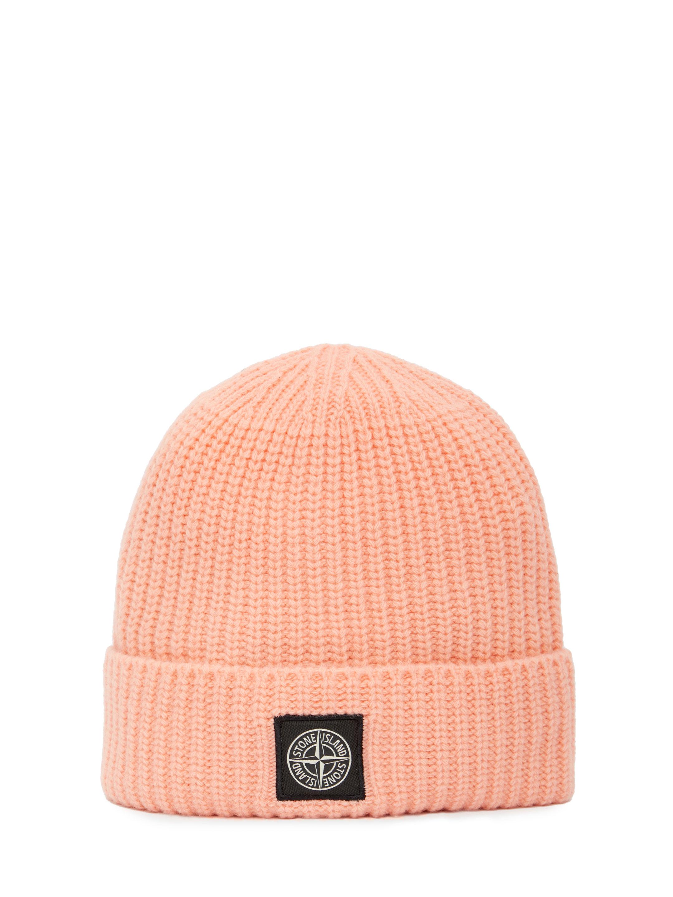 Stone Island Logo Patch Ribbed Beanie in Pink for Men | Lyst