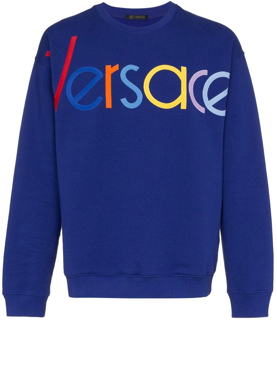 Versace Blue Logo Embroidered Jumper 
