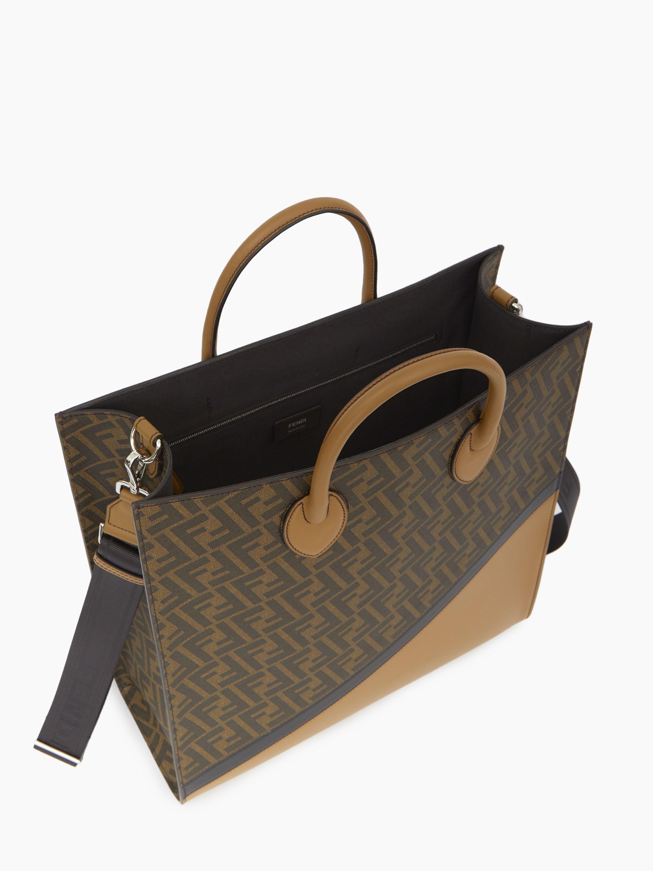 ☆FENDI☆ Leather & FF Fabric Vertical Tote トート BROWN♪ ☆FENDI☆ Leather & FF Fabric Vertical Tote トート BROWN