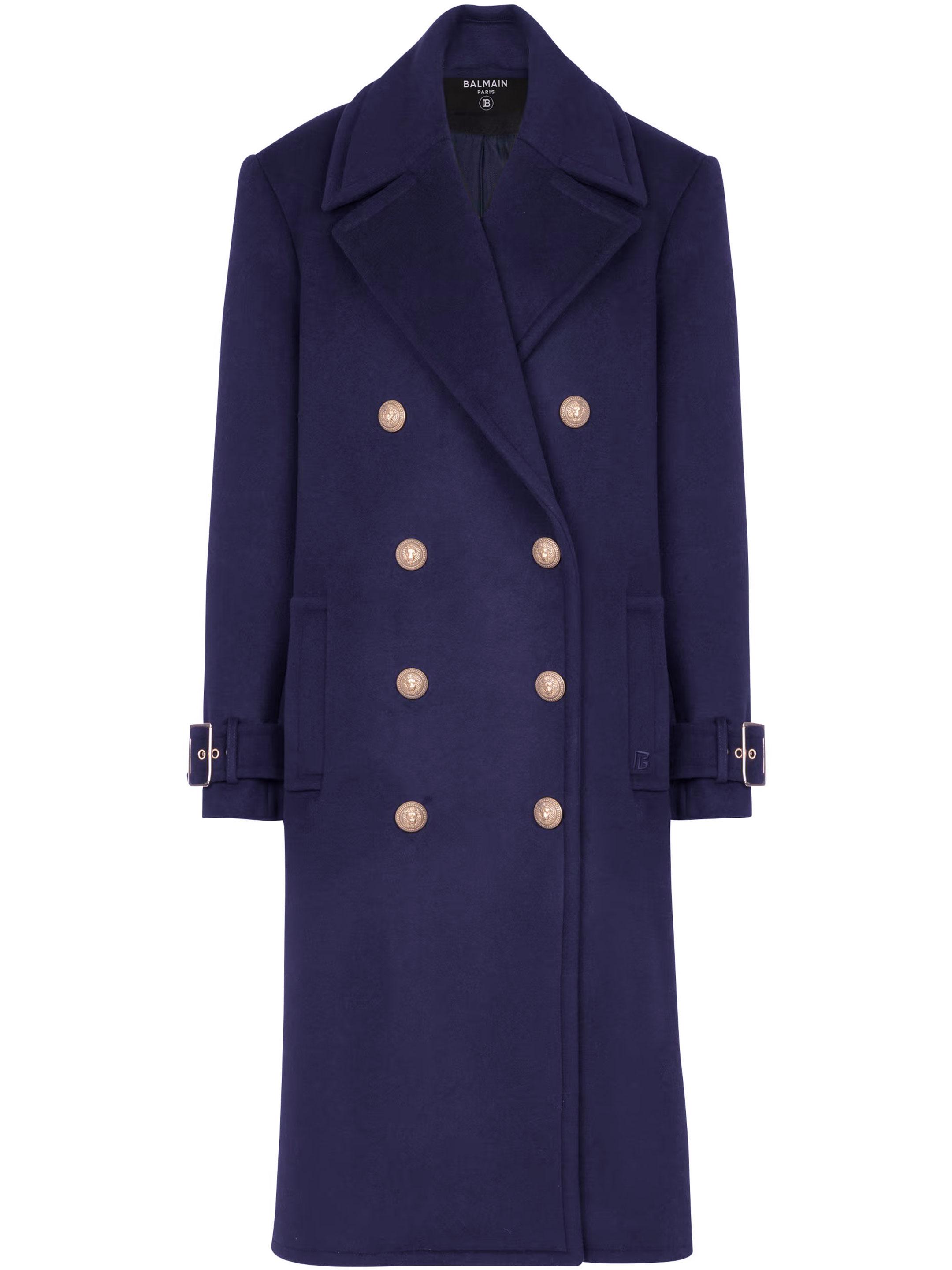 Balmain Wool Coat in Blue | Lyst