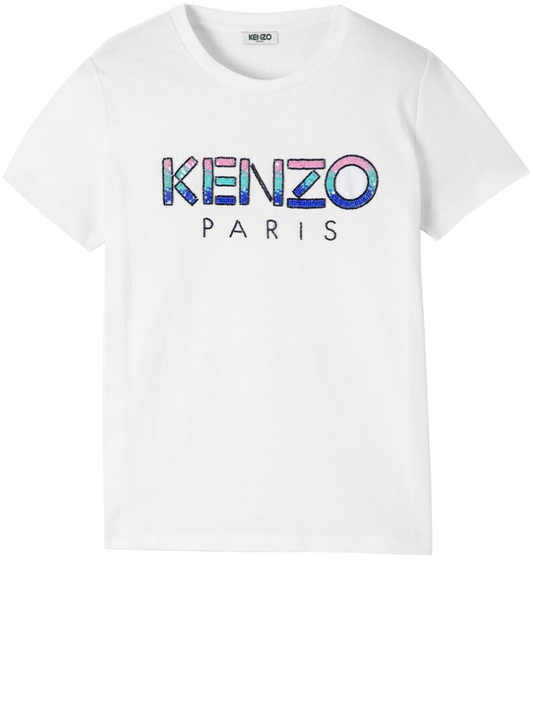 KENZO T-shirt Sequins Logo in White | Lyst