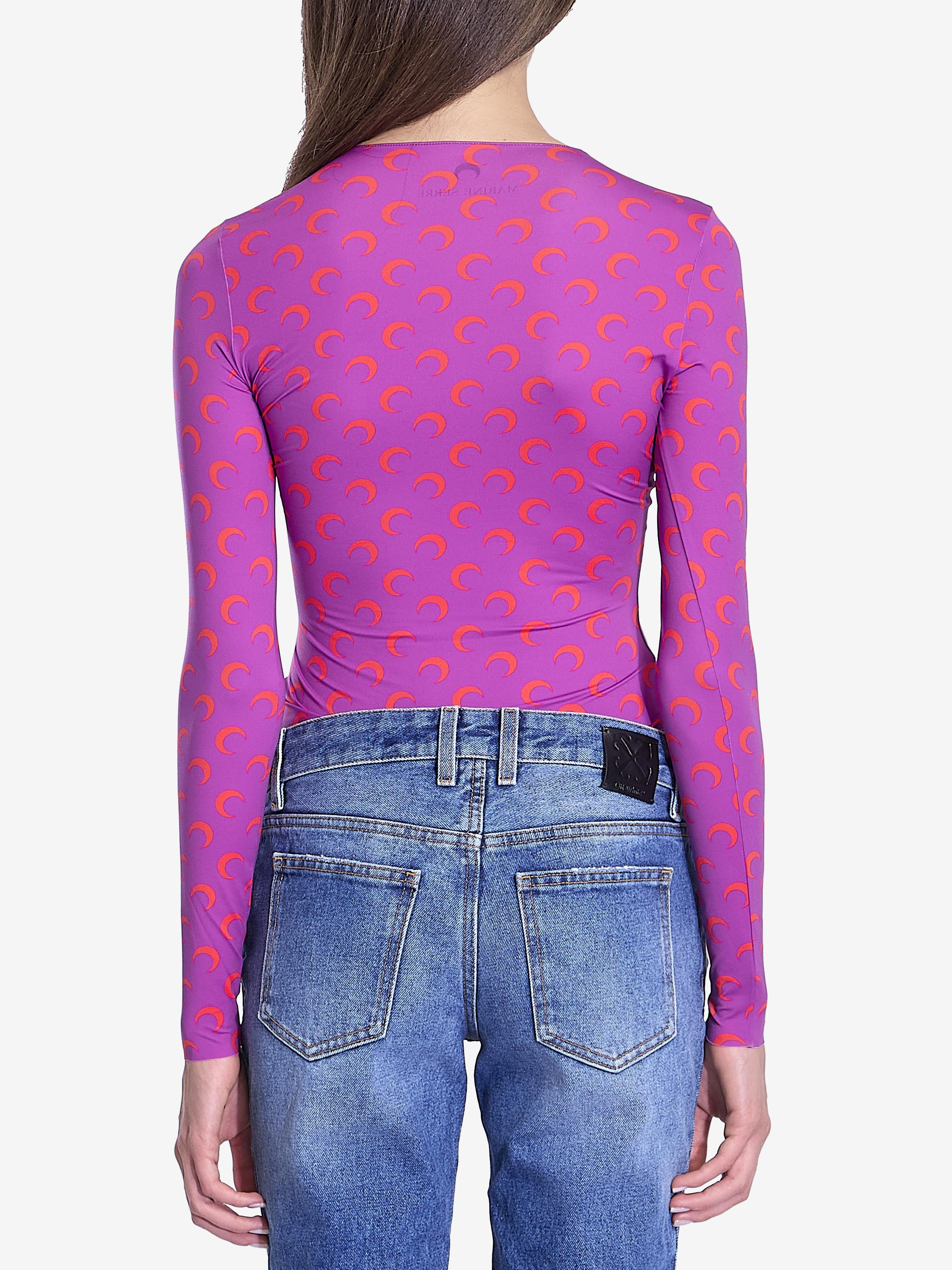 Tシャツ・カットソー MARINE SERRE Women Tunic Tops WTO393PK60 Purple Marine Serre: Purple Moon Logo Ribbed Jersey Cut-Out T-shirt