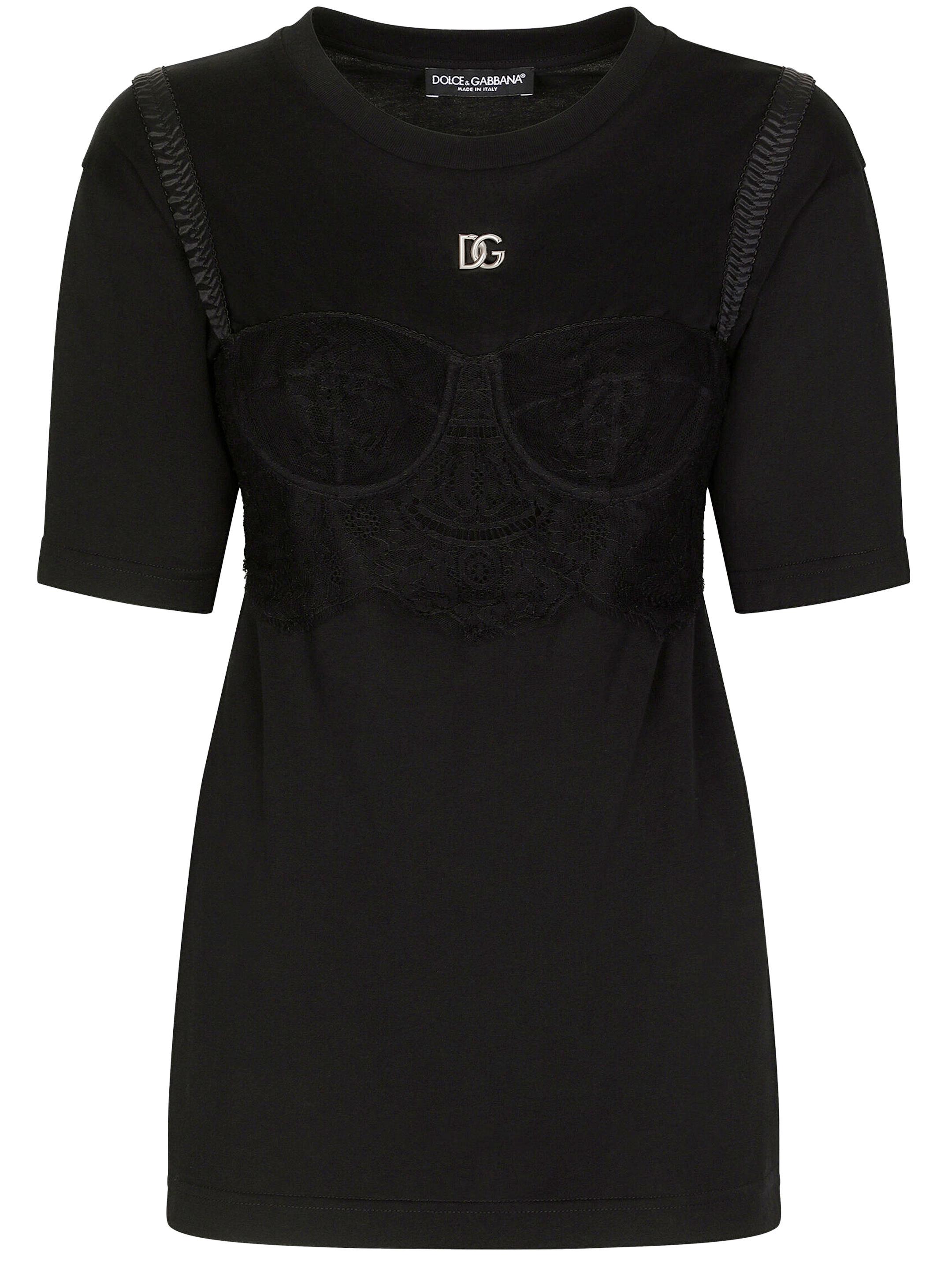 Dolce & Gabbana T-shirt With Lace Bralette in Black | Lyst
