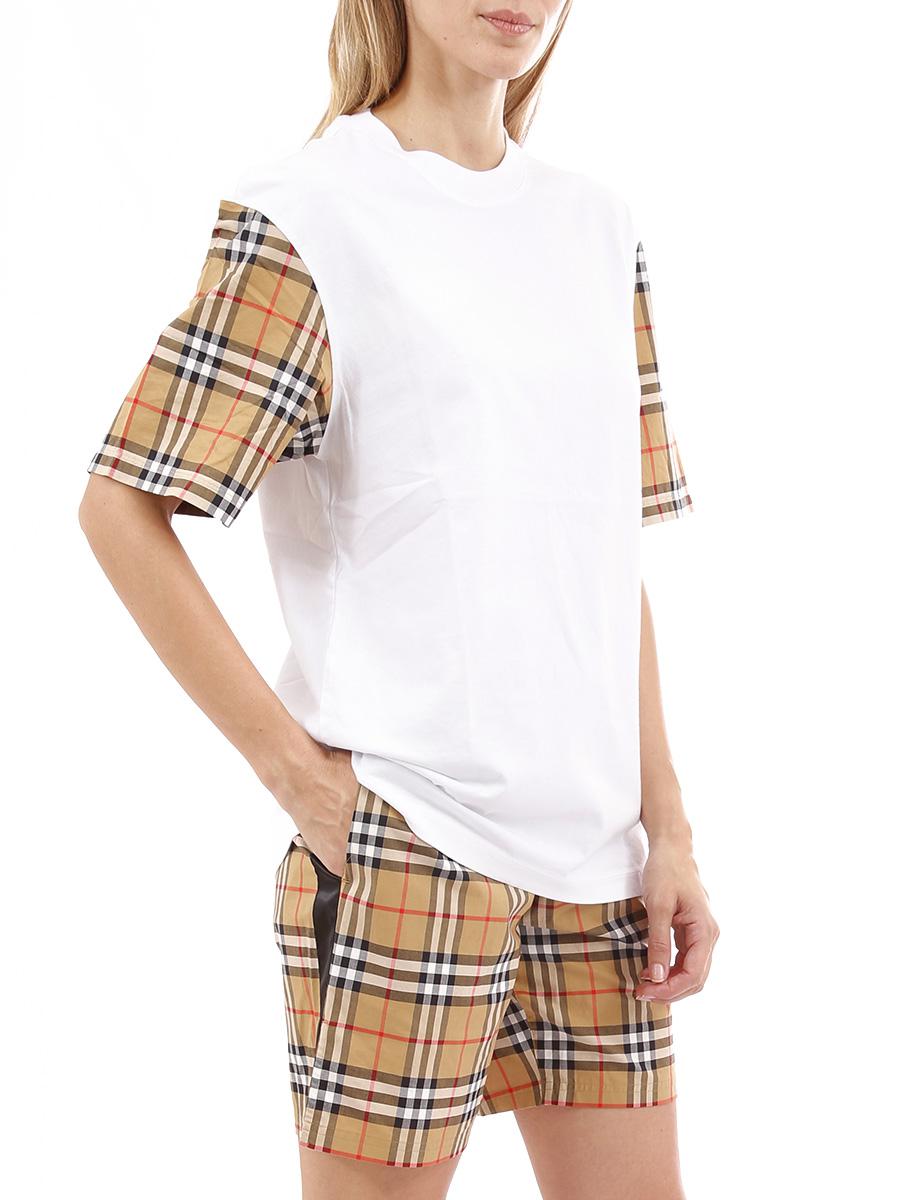 Burberry Cotton Serra Vintage Check Sleeve Tee in White | Lyst