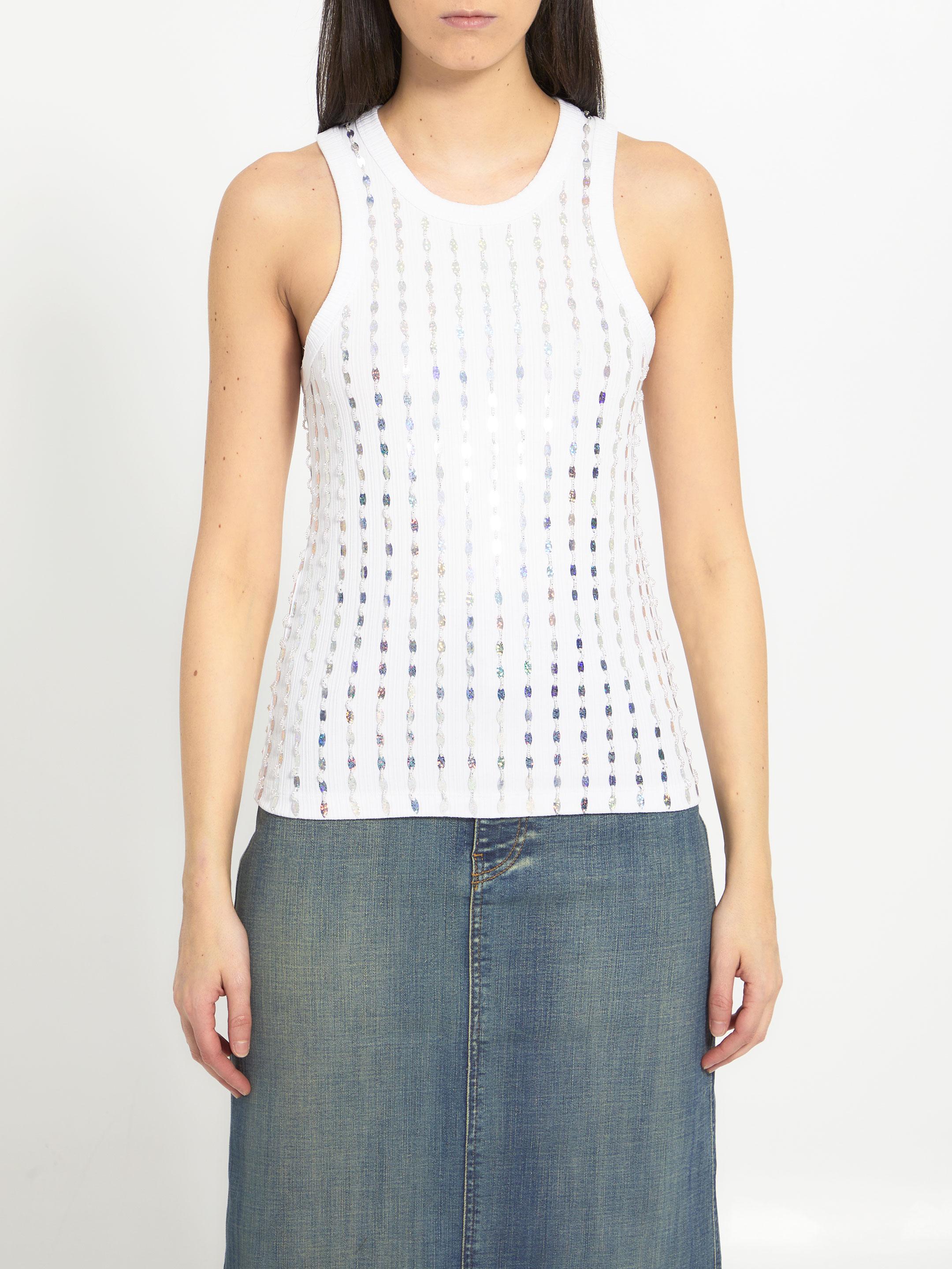 Ganni Beaded Tank Top in White | Lyst