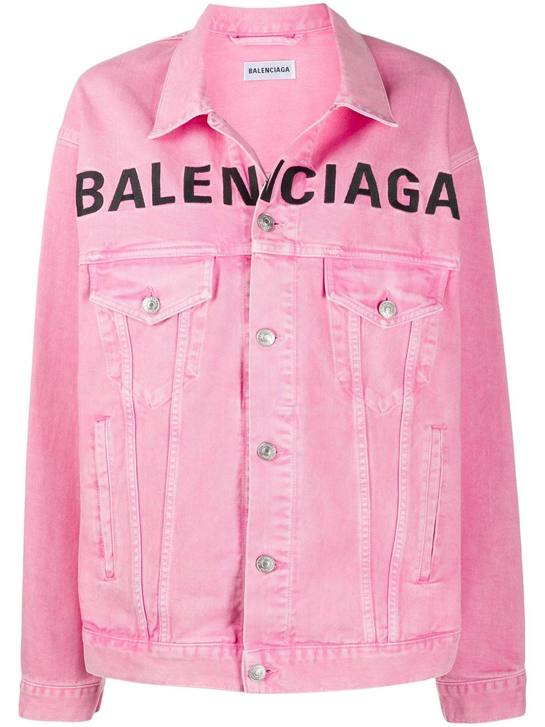 Balenciaga Denim Chest Logo Jacket Pink | Lyst