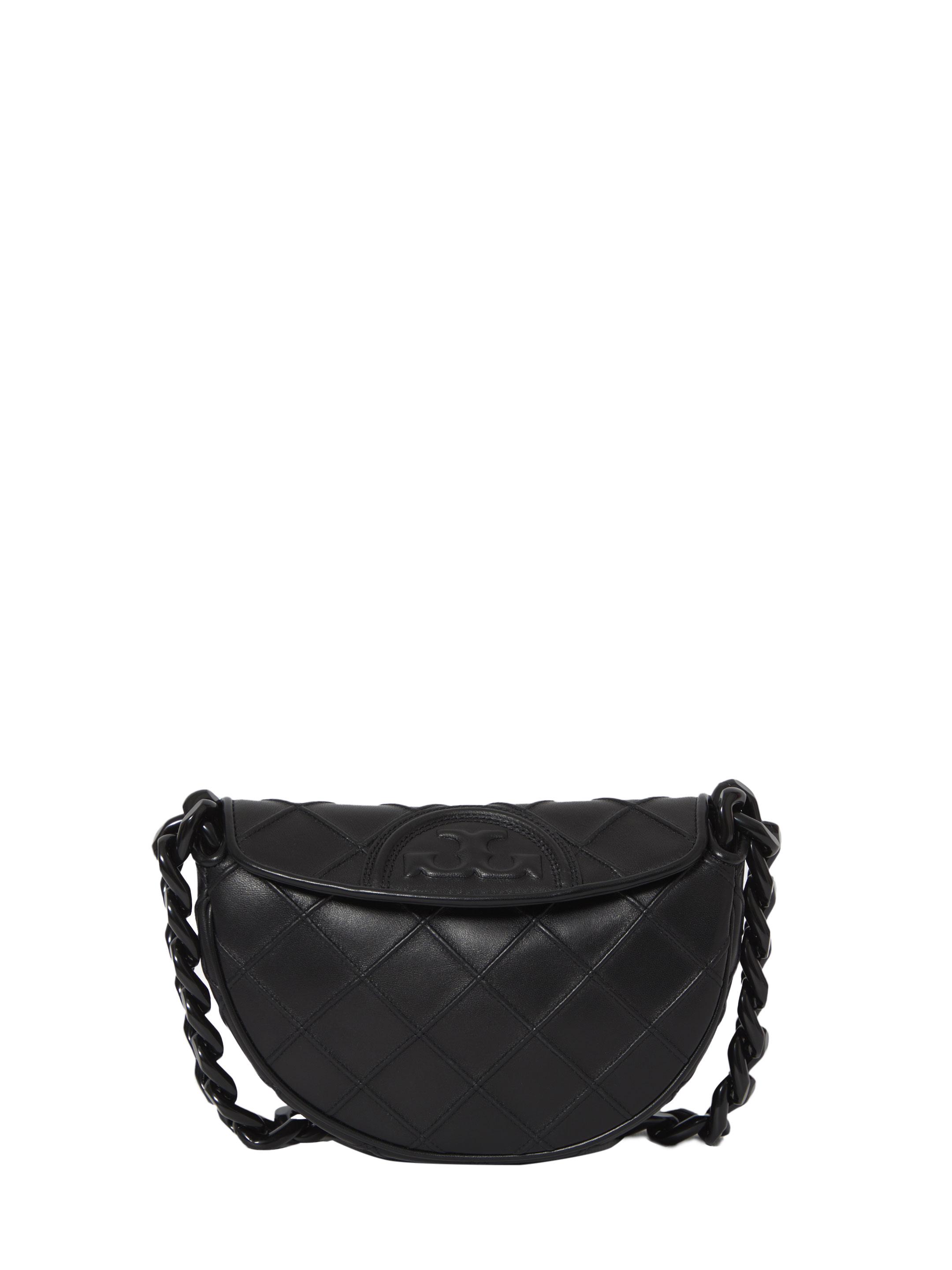 Tory Burch Mini Fleming Soft Crescent Bag in Black | Lyst