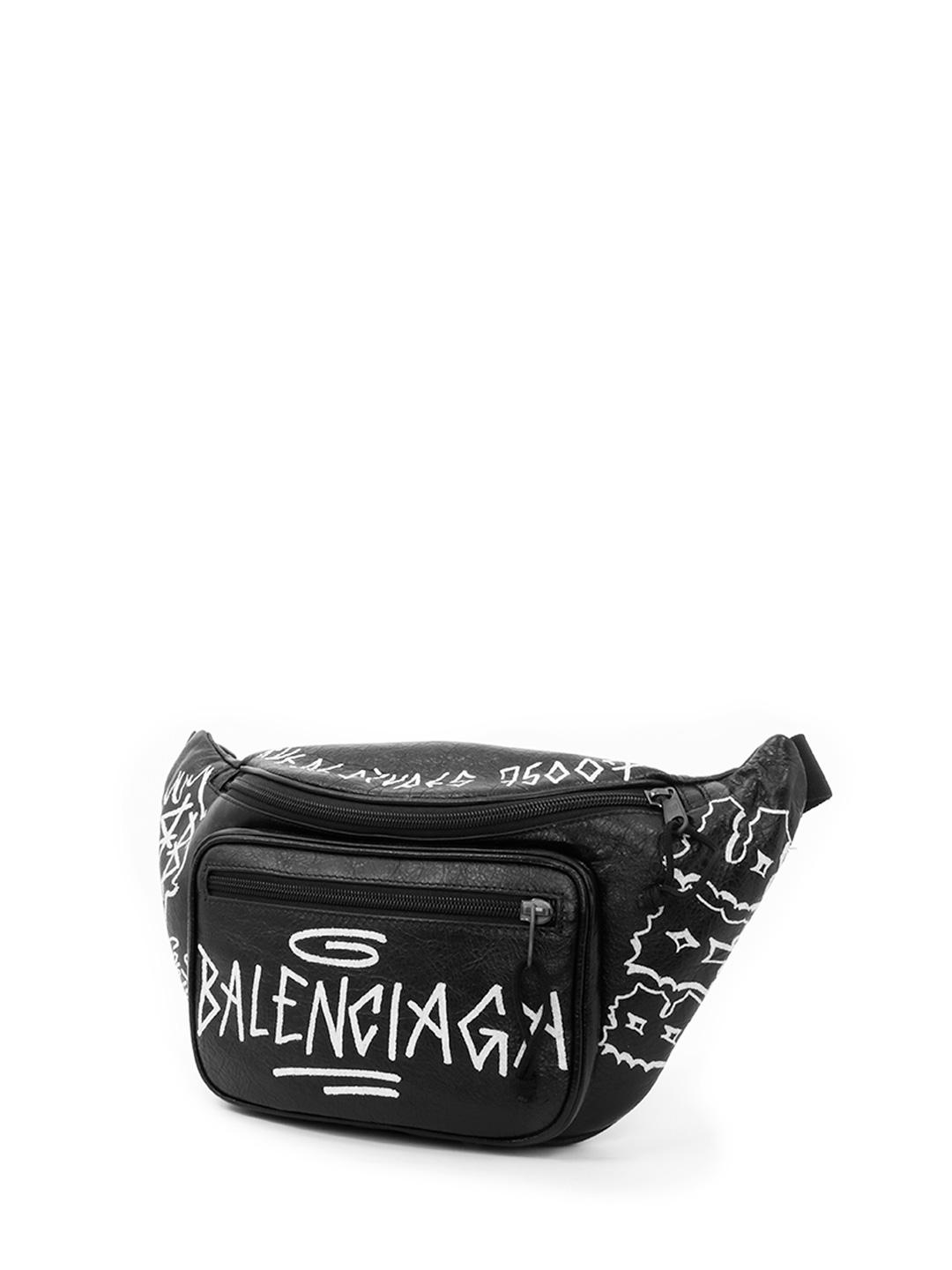 Balenciaga Graffiti Printed Leather Belt Bag in Black for Men | Lyst