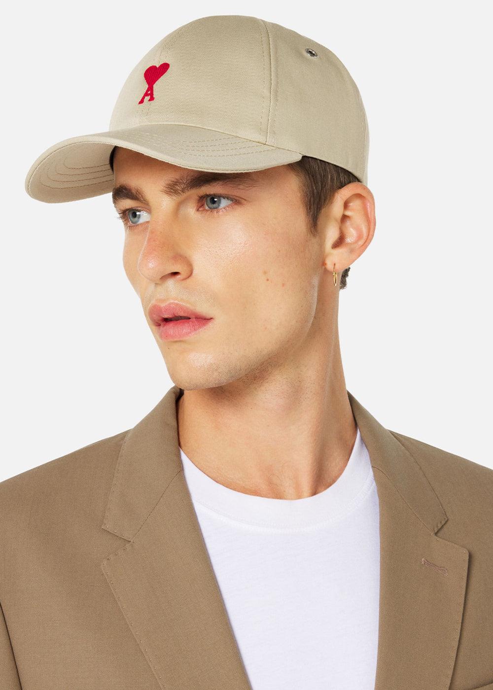 AMI Cotton Ami De Coeur Cap in Beige 