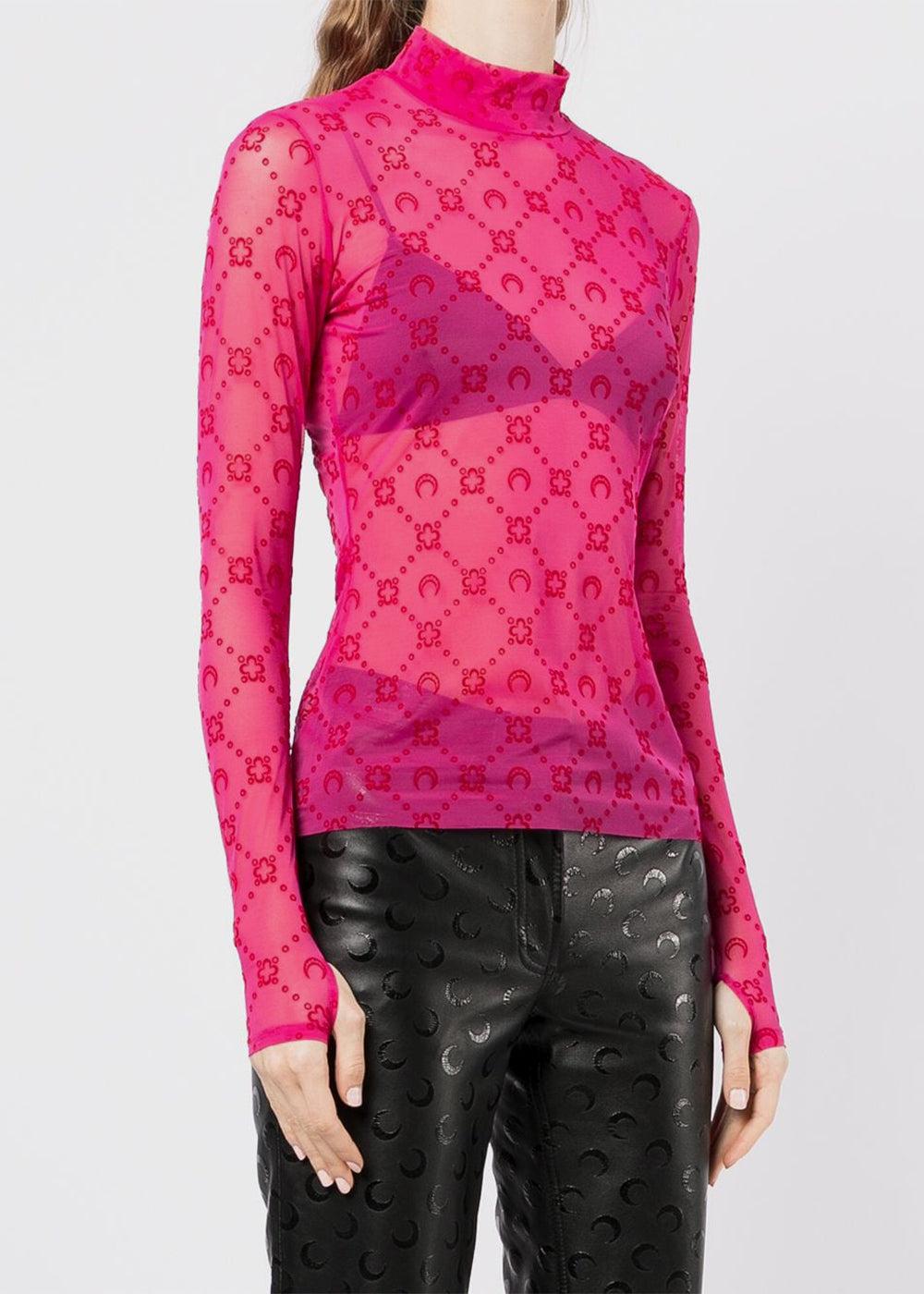 Marine Serre Moon Flocked Mesh Top in Pink | Lyst