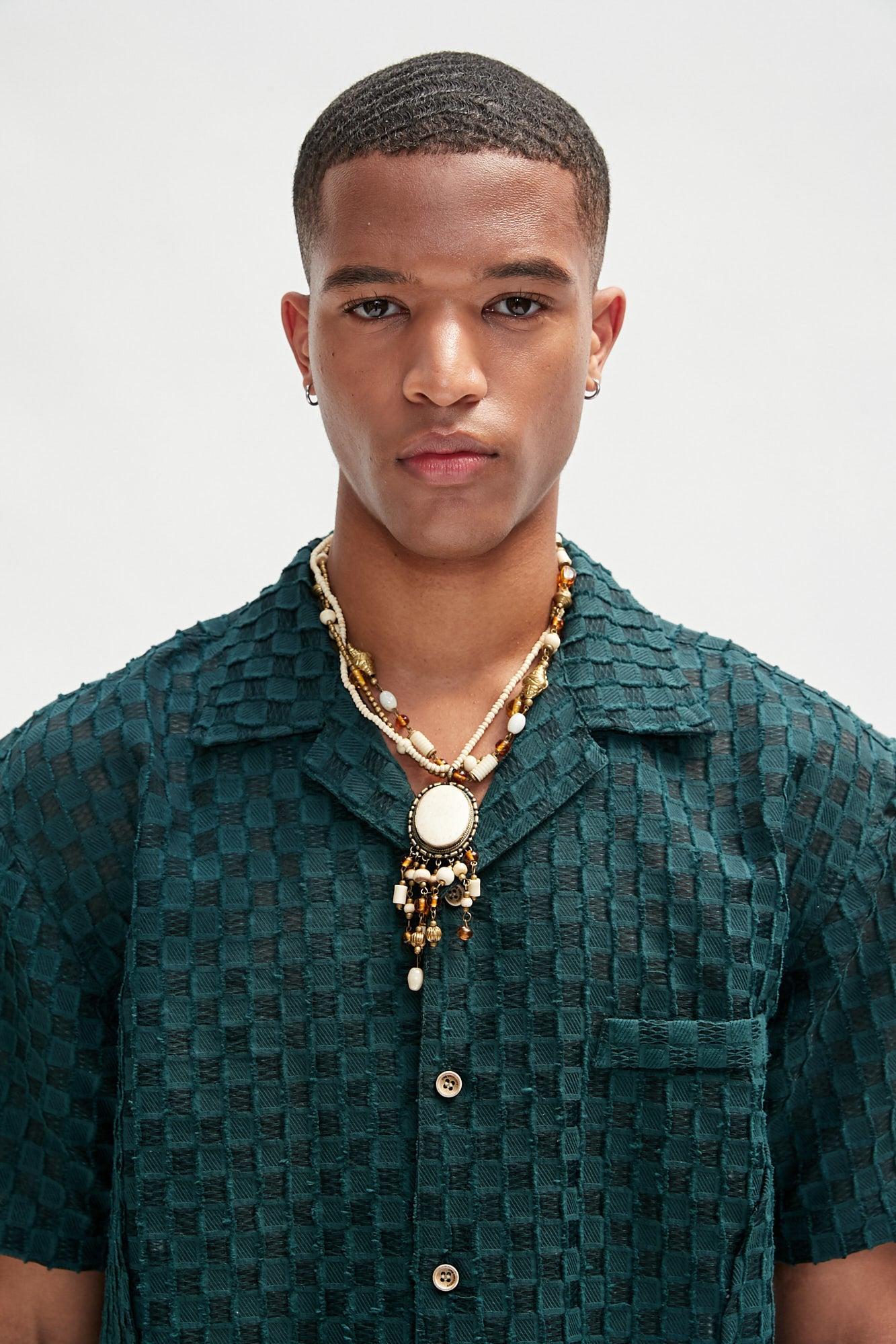 ANDERSSON BELL Sheer Square Open Collar Shirt in Green for Men | Lyst