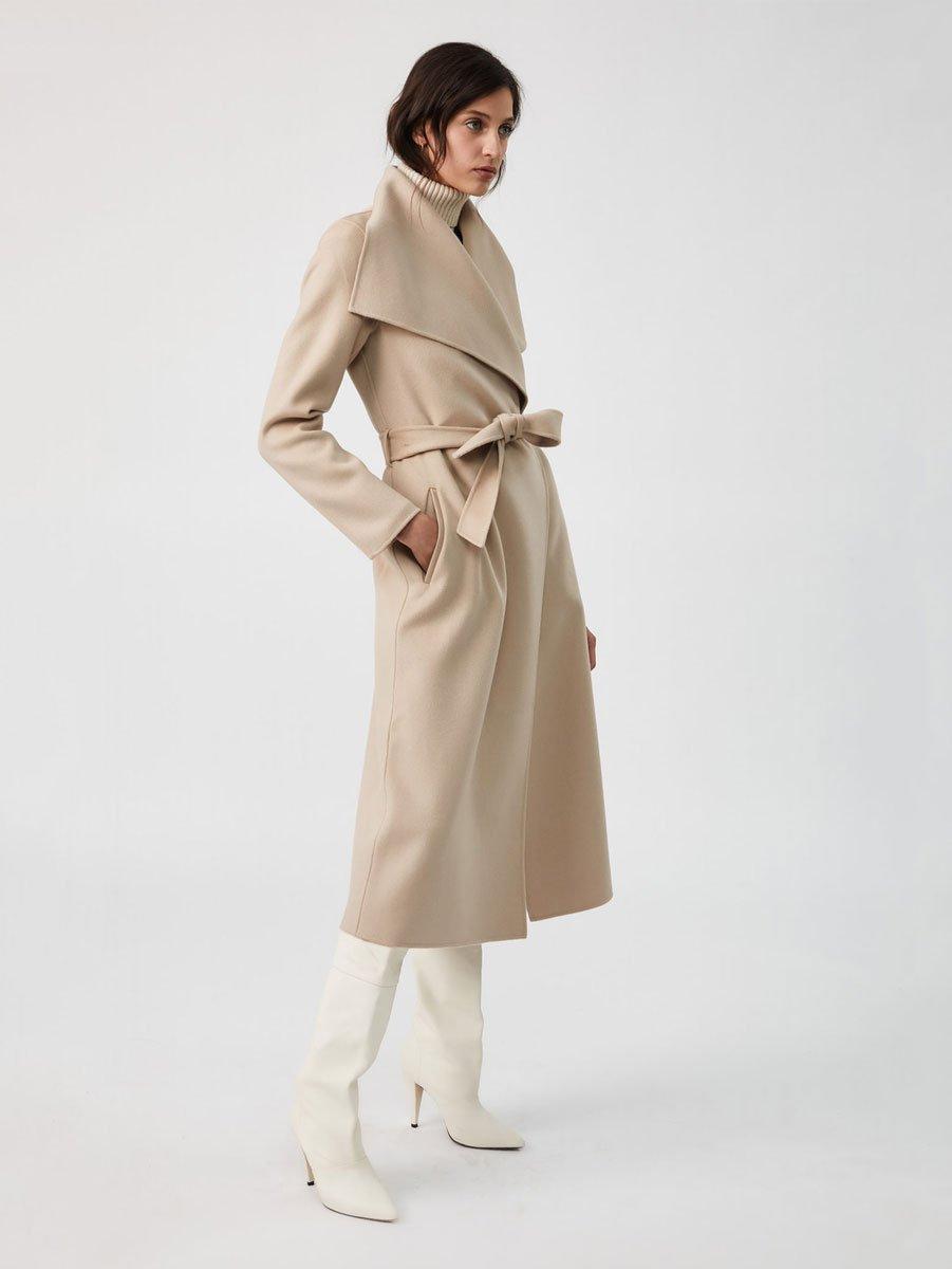 Mackage Sybil Double-face Wool Coat With Sheepskin Winged Collar 