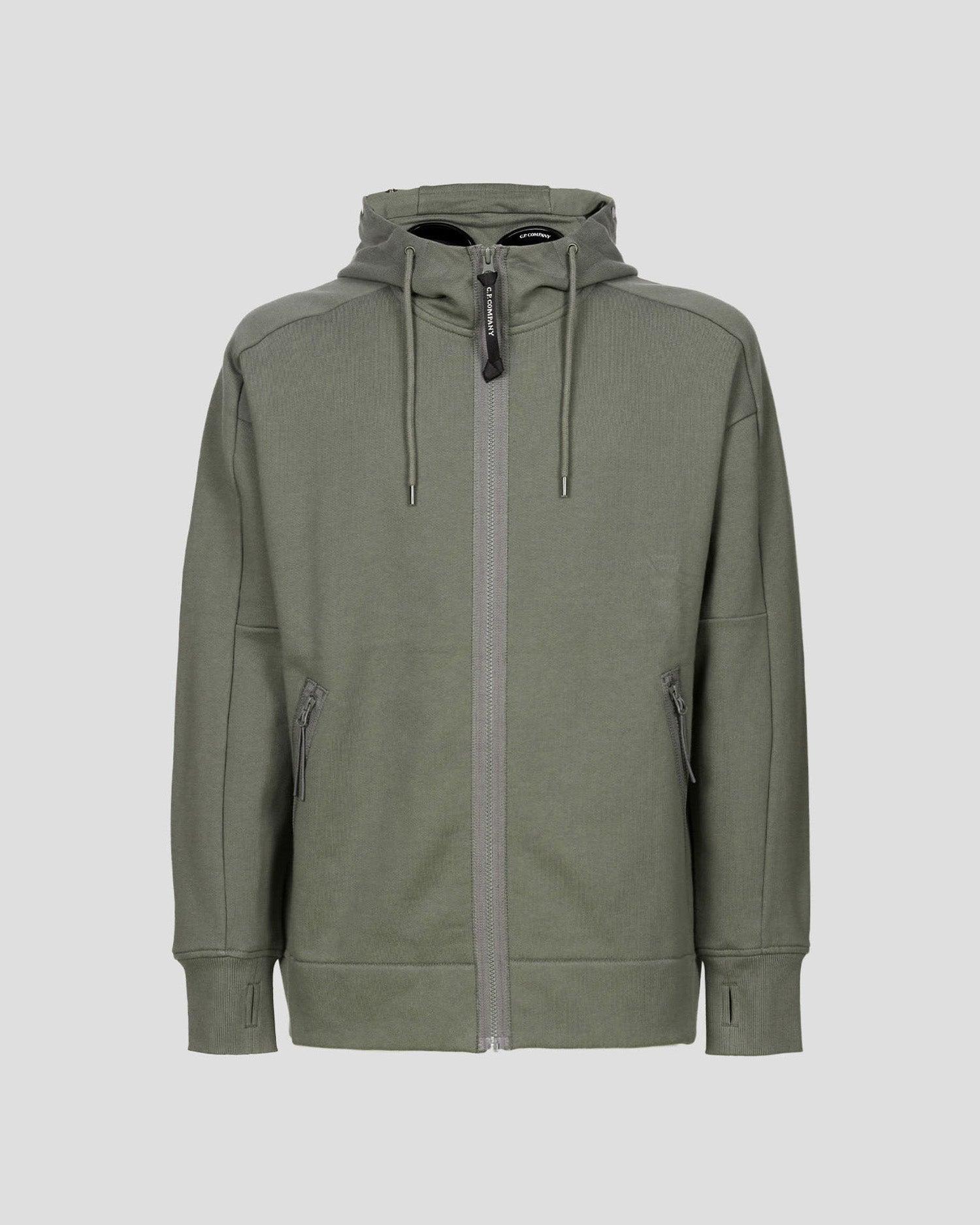 C.P. Company Raised Fleece Goggle Hoodie in Green for Men | Lyst